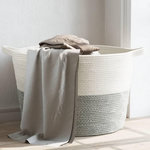 VIDAXL Panier a linge gris et blanc Ø60x36 cm coton