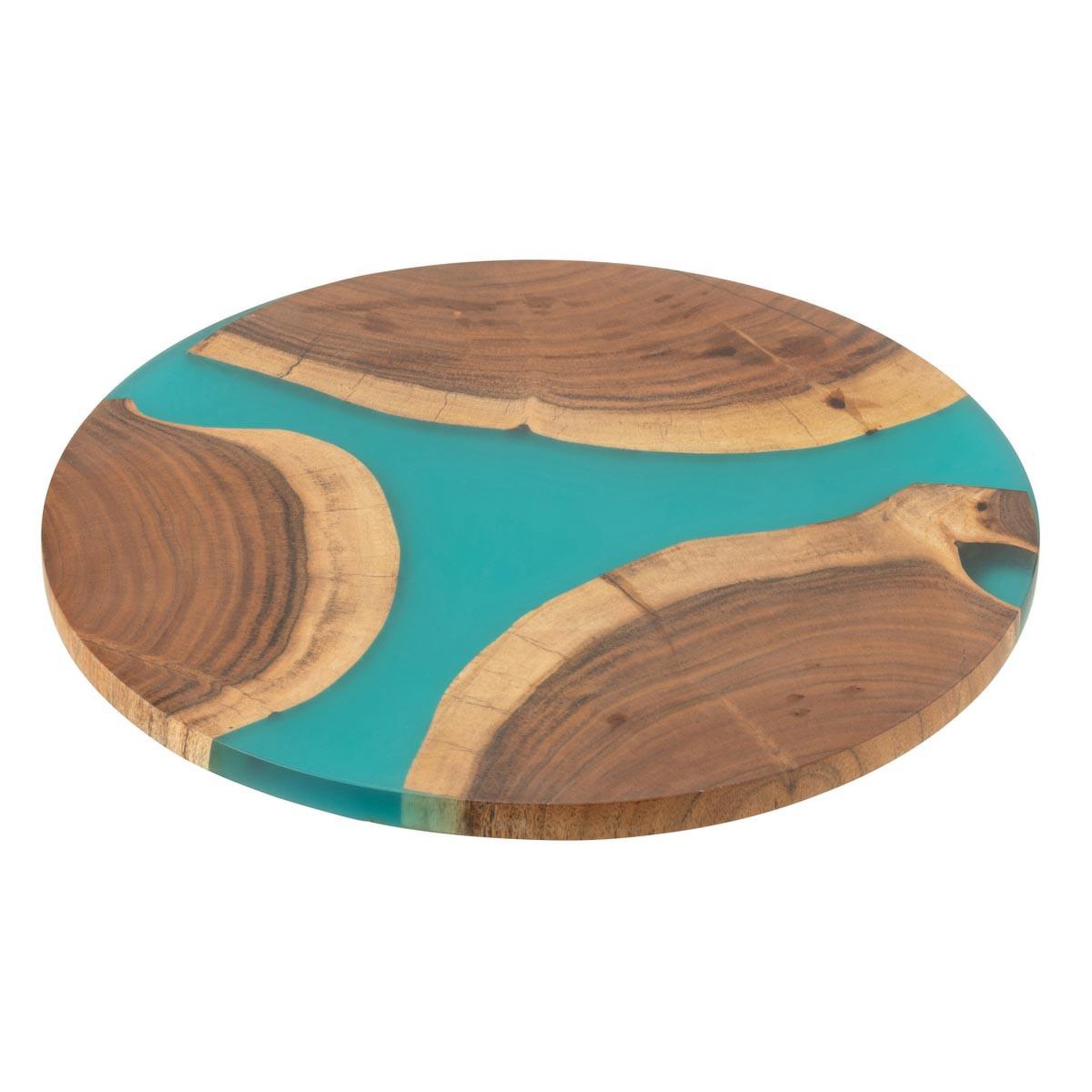 J-LINE Planche à Découper Ronde en Bois  Douglas  41cm Naturel & Bleu