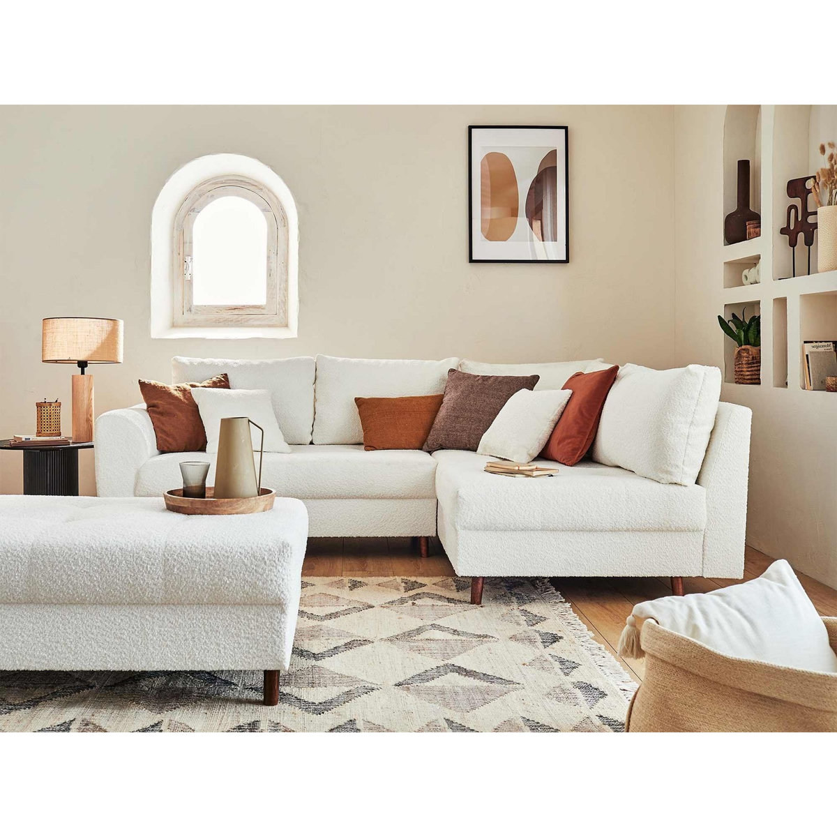 LISA DESIGN Rune - canapé d'angle droit - 4 places - avec pouf d'appoint - en tissu bouclette