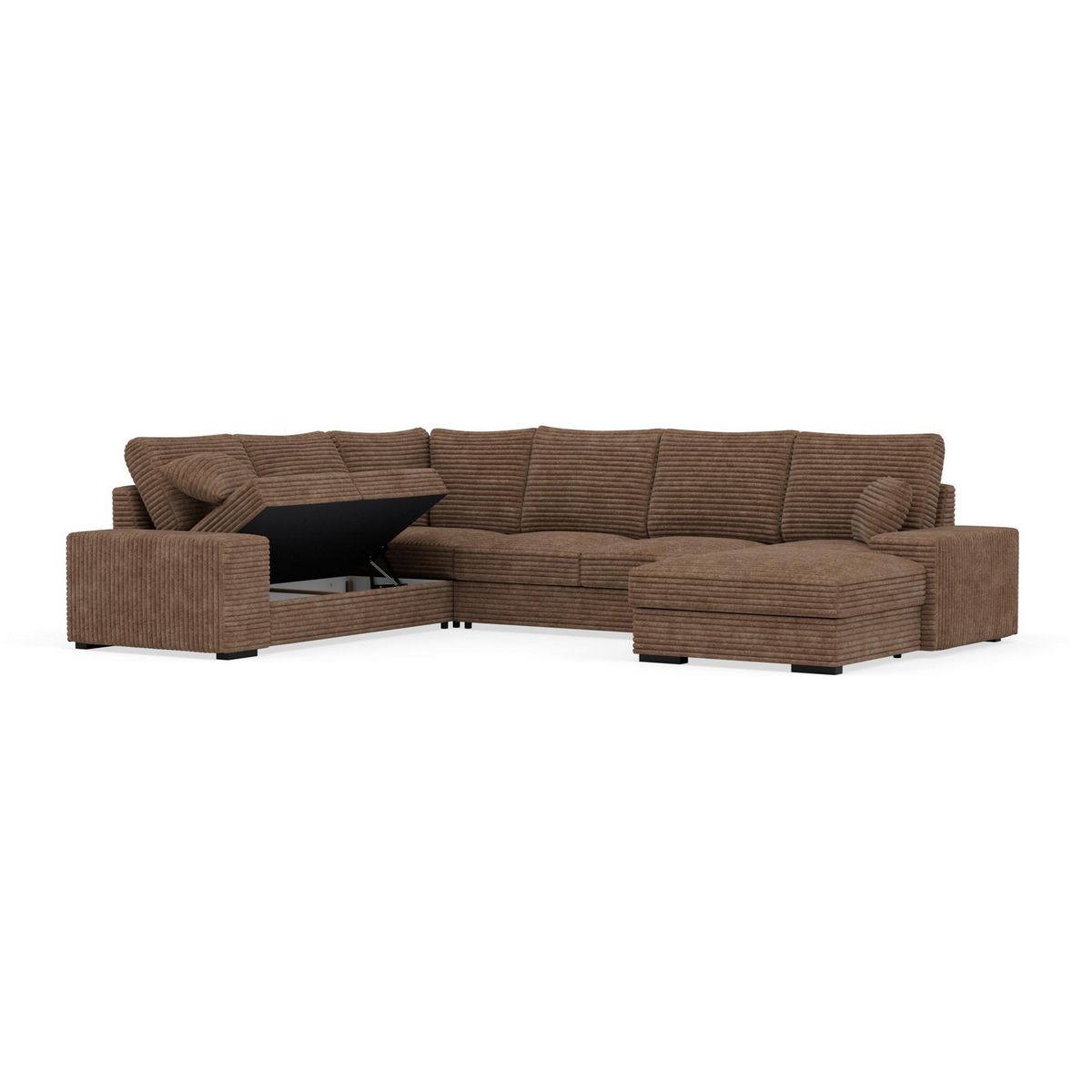 BEST MOBILIER Lorie - canapé panoramique d'angle gauche 7 places convertible en velours côtelé grosse côte avec coffre