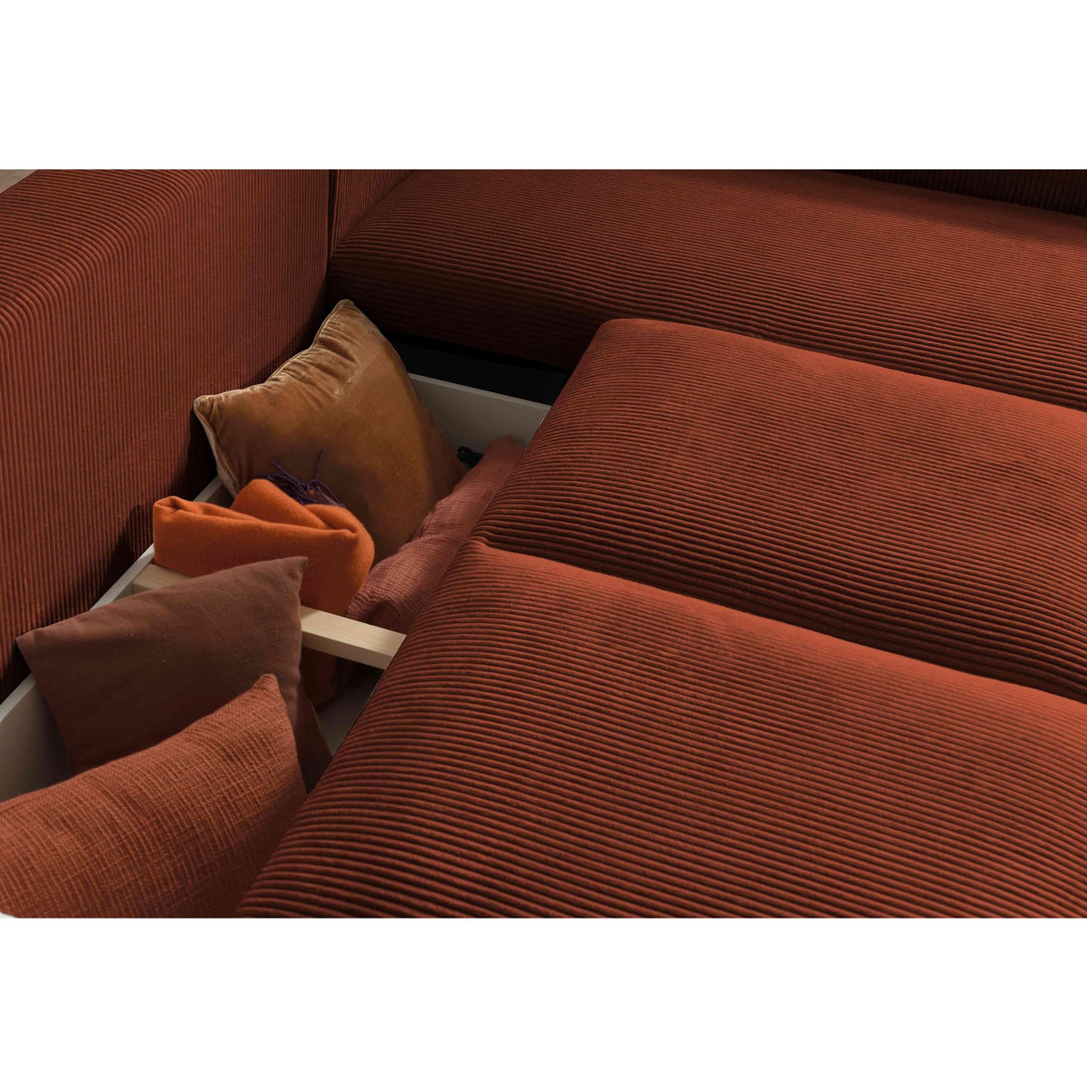 LISA DESIGN Livy - canapé d'angle convertible - avec coffre - en velours côtelé - 5 places - droit