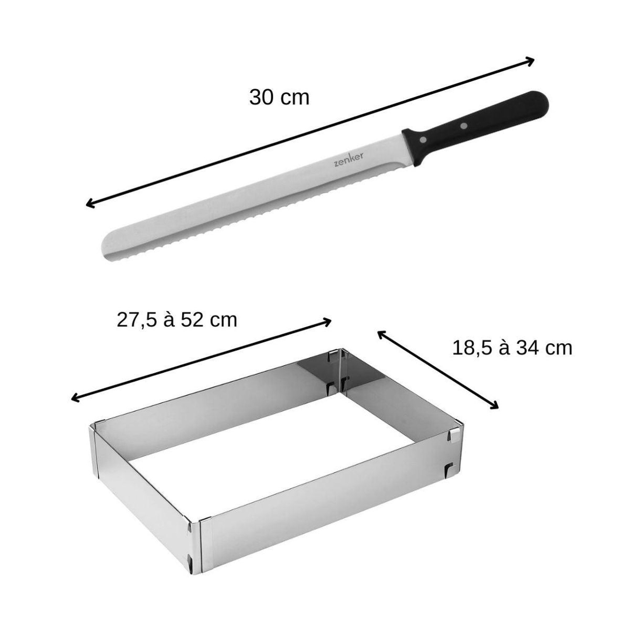 Voir la diapositive 3 : ZENKER Cadre à gâteaux rectangulaire réglable et couteau à pâtisserie 30 cm zenker smart pastry