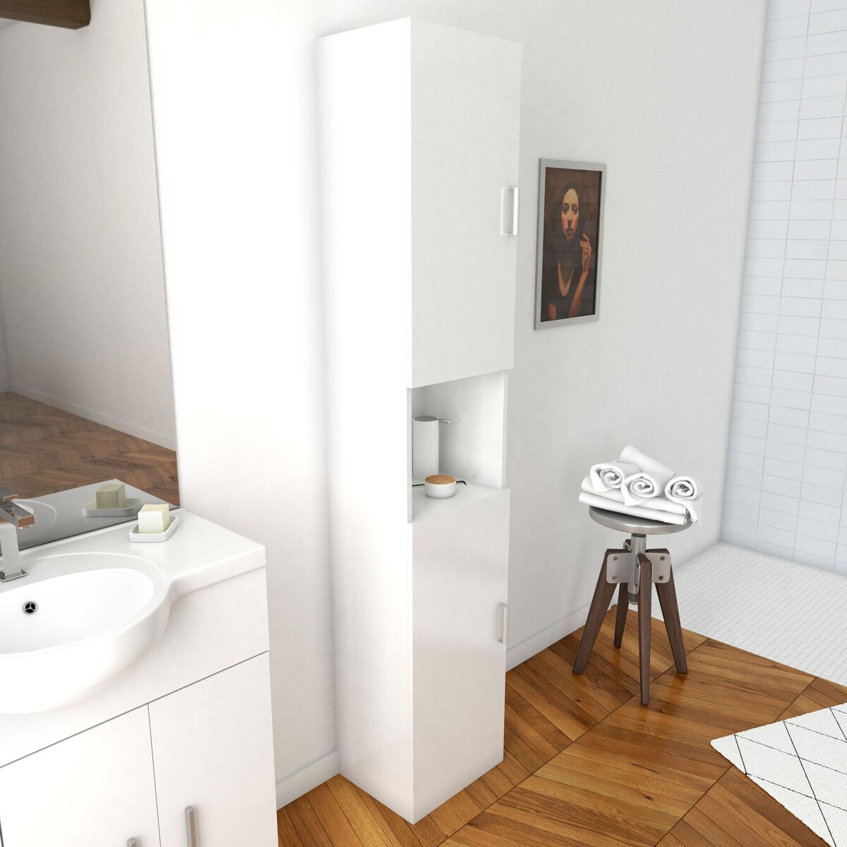 Aurlane Colonne meuble de salle de bain blanc 35cm - THRIFTY 35