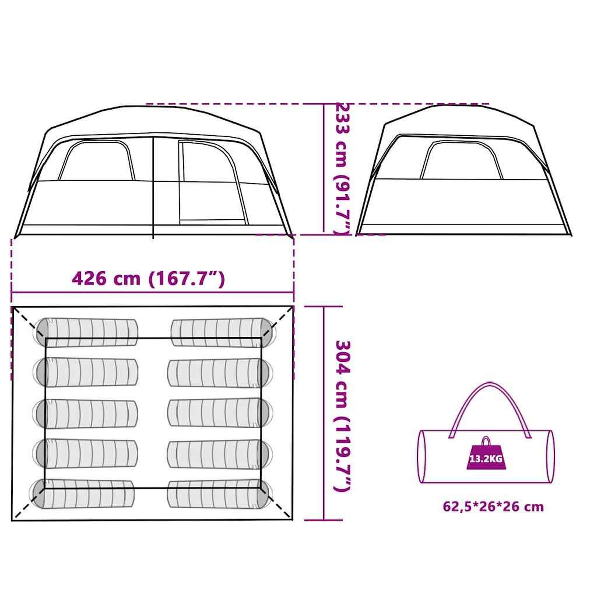 Voir la diapositive 6 : VIDAXL Tente de cabine familiale 10 personnes bleu impermeable