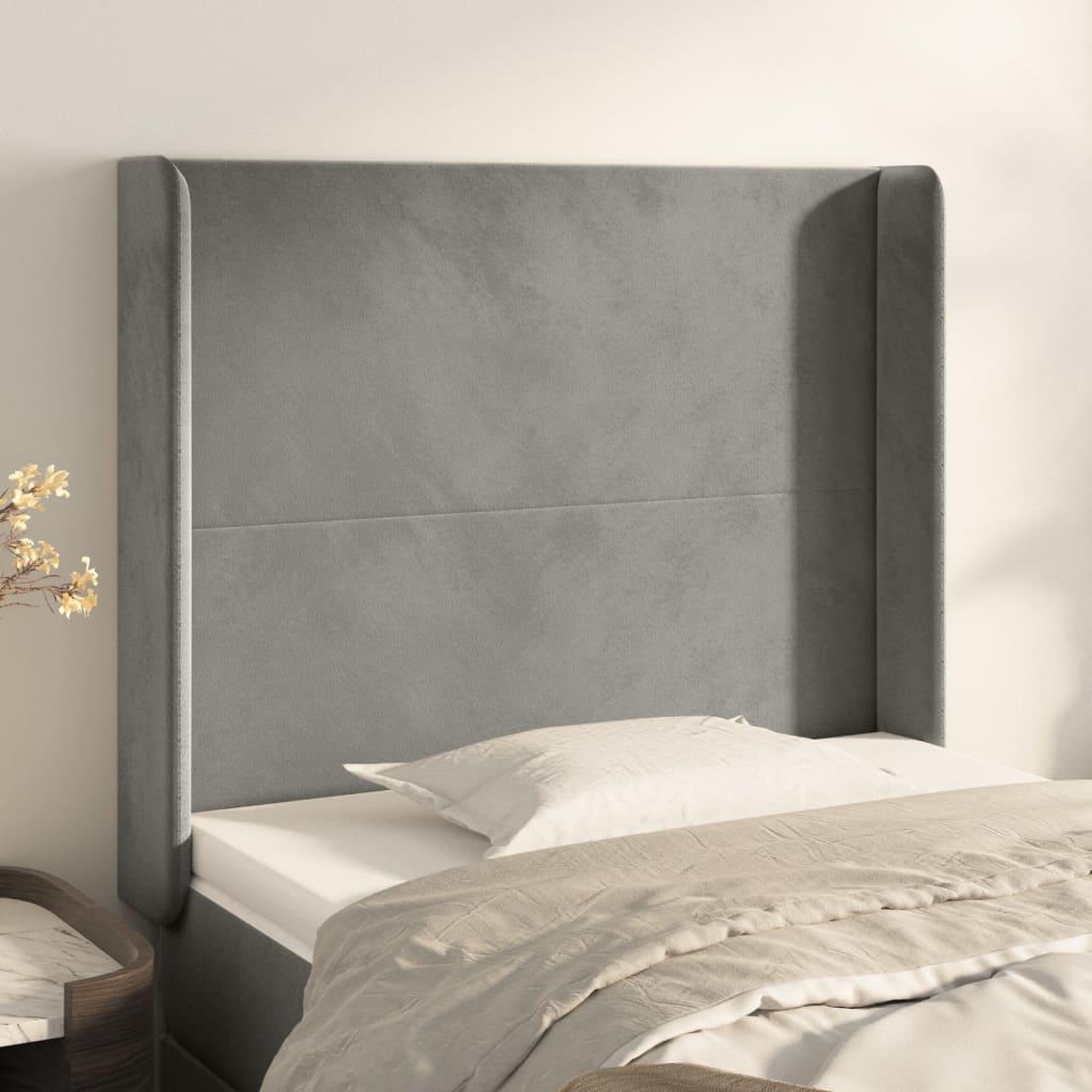 Voir la diapositive 1 : VIDAXL Tete de lit avec oreilles Gris clair 83x16x118/128 cm Velours
