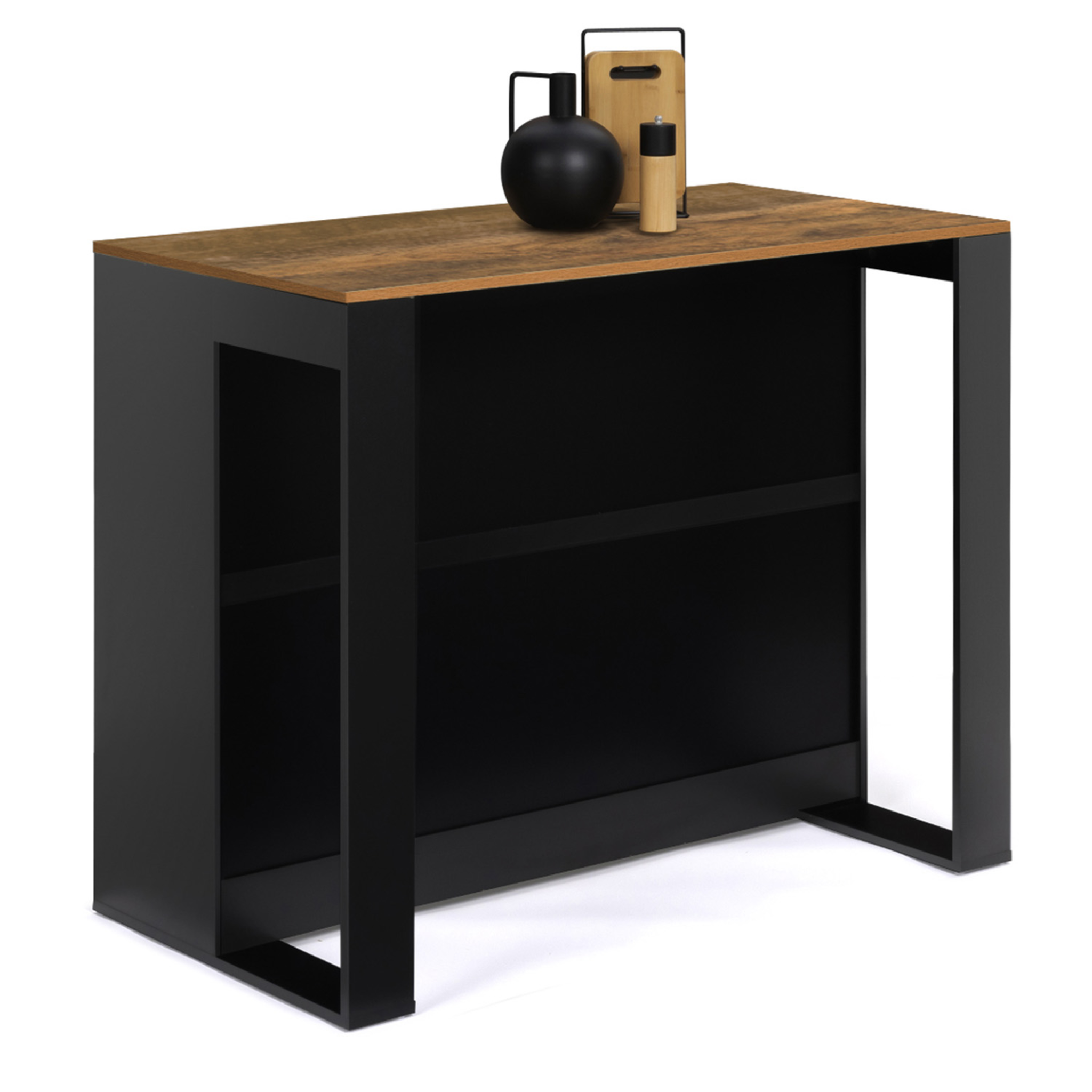 Voir la diapositive 4 : ID MARKET Table de bar îlot juno bois noir et plateau foncé hawkins