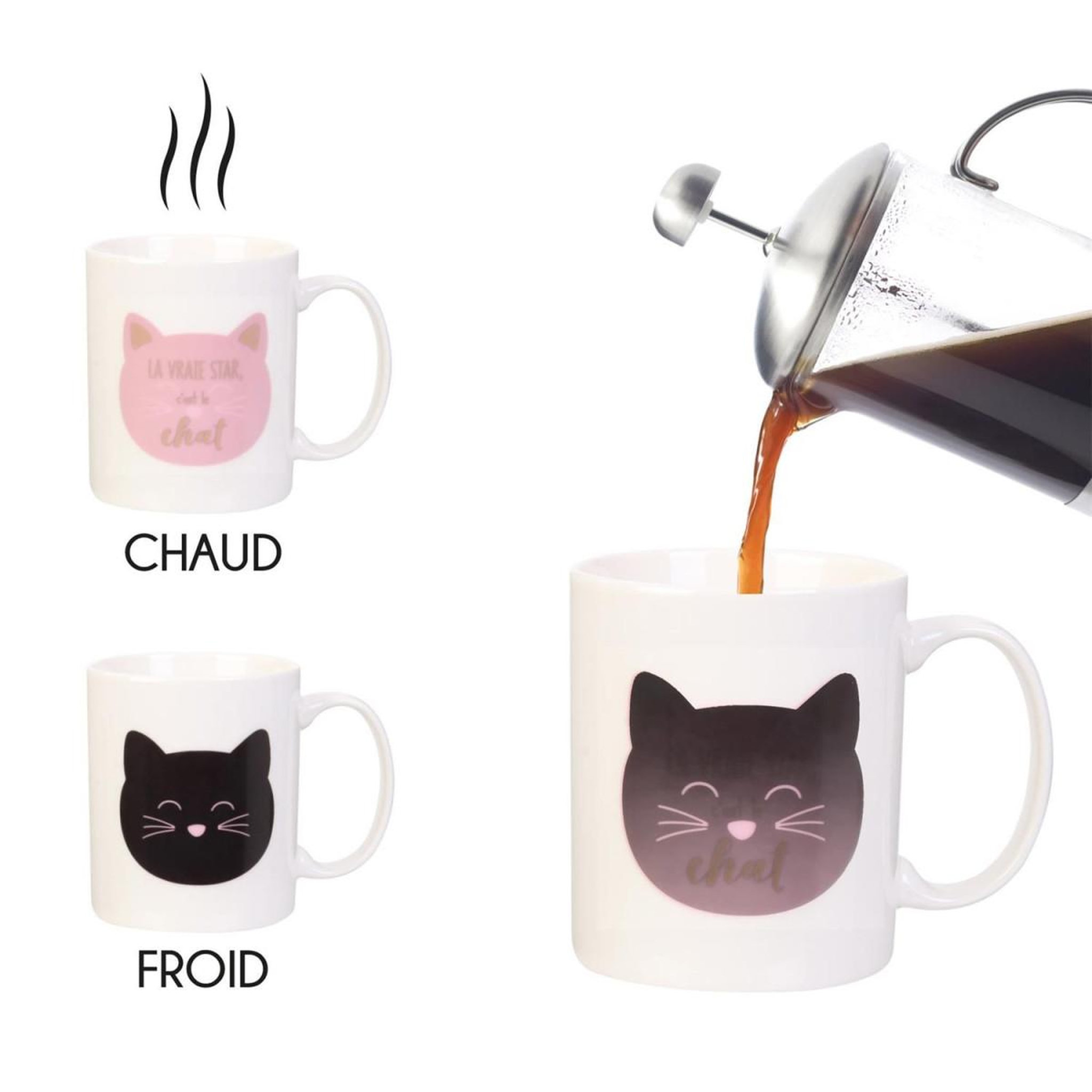Voir la diapositive 4 : The concept Factory Mug magique en céramique  chat  35cl blanc