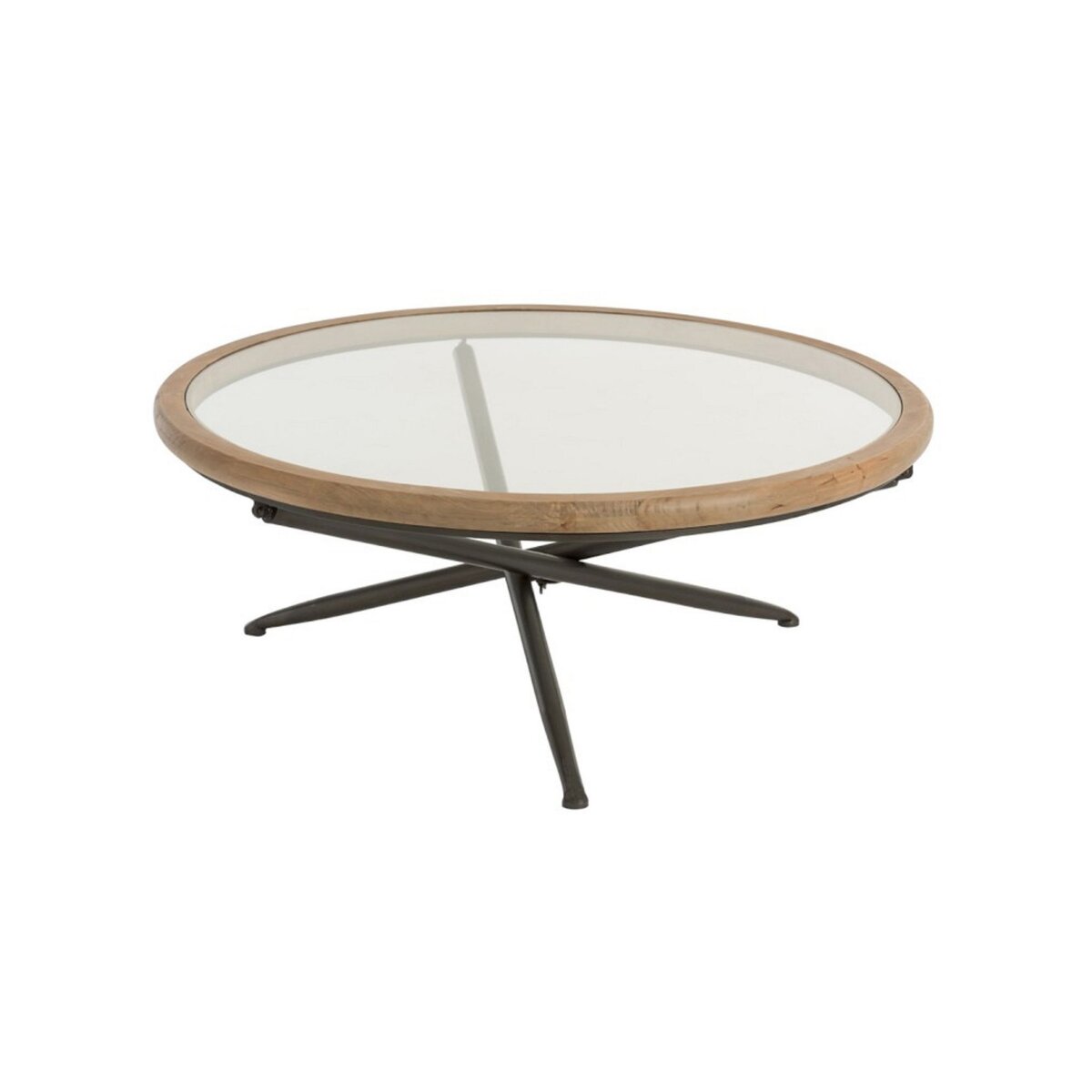 HELLIN Table basse ronde plateau verre et bois D100 - LYRE