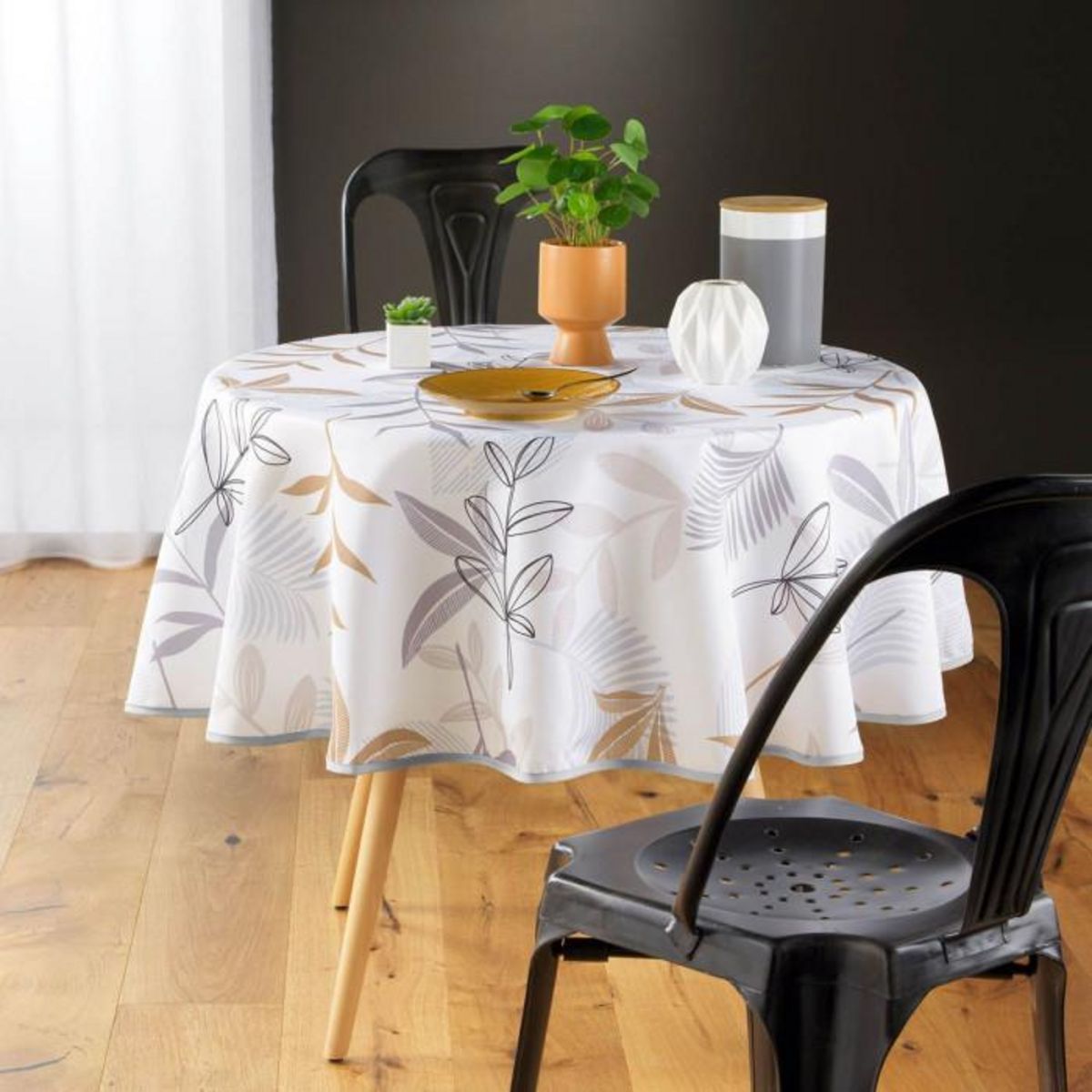Paris Prix Nappe Ronde Imprimé  Miraline  180cm Blanc
