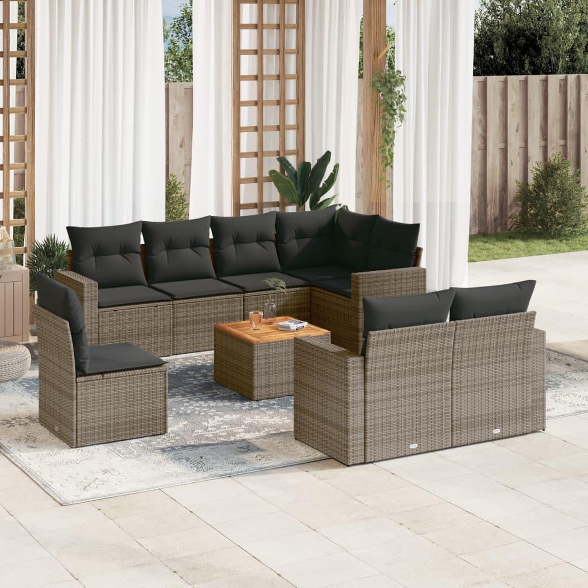 VIDAXL Salon de jardin 9 pcs avec coussins gris resine tressee