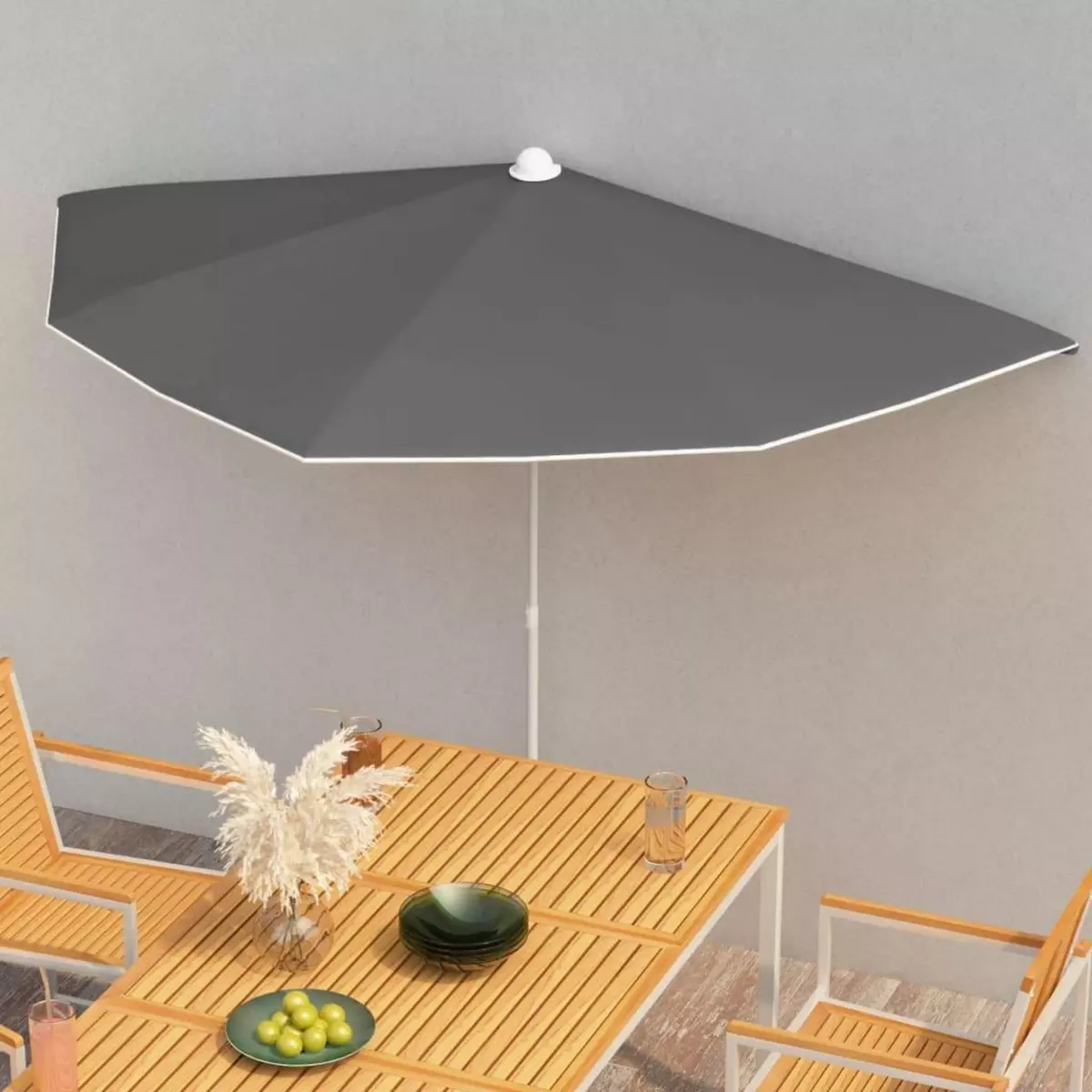 VIDAXL Demi-parasol de jardin avec mat 180x90 cm Anthracite