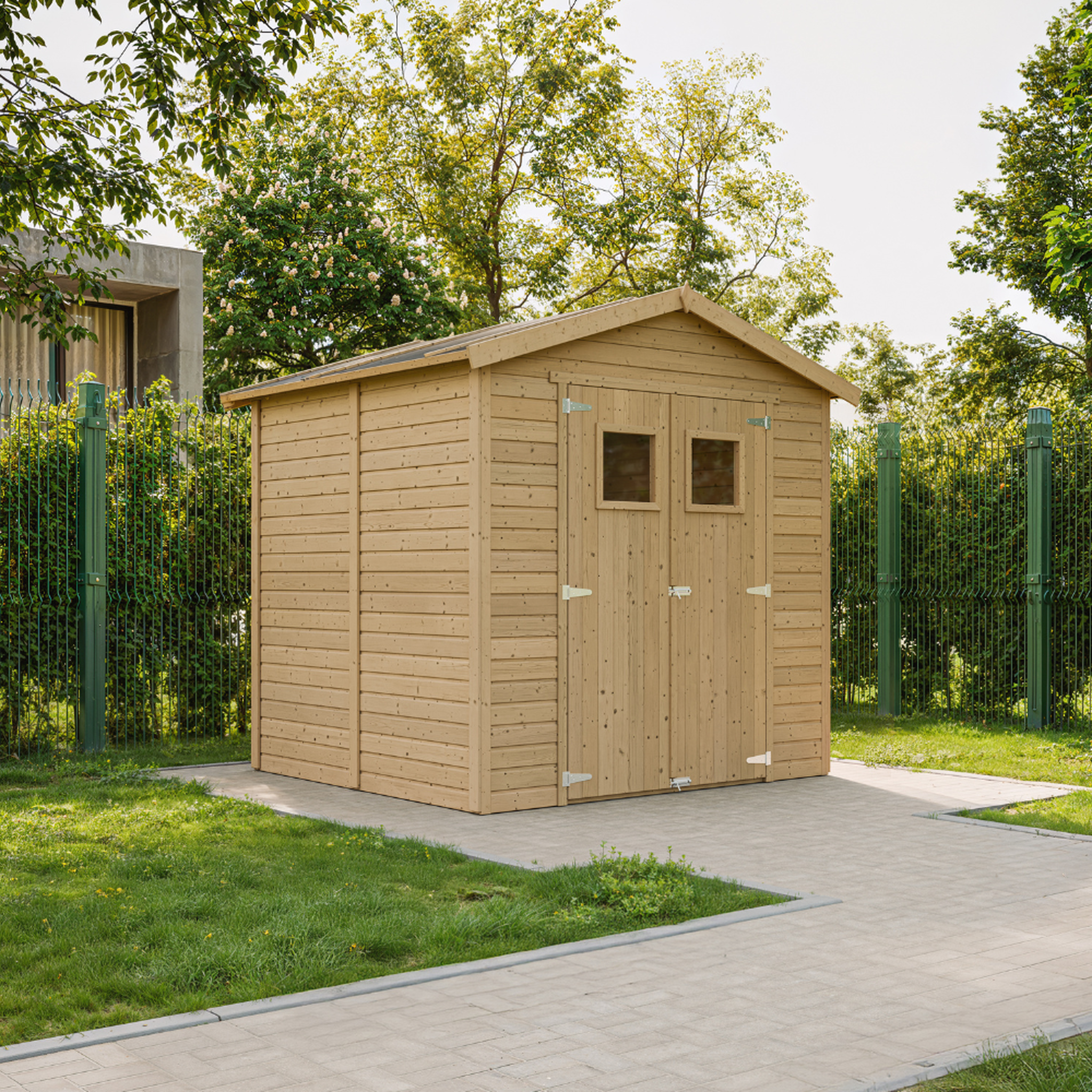 Voir la diapositive 3 : TIMBELA Abri de jardin en bois naturel stockage extérieur avec fenêtres h228x222x233 cm/4,2 m² m351