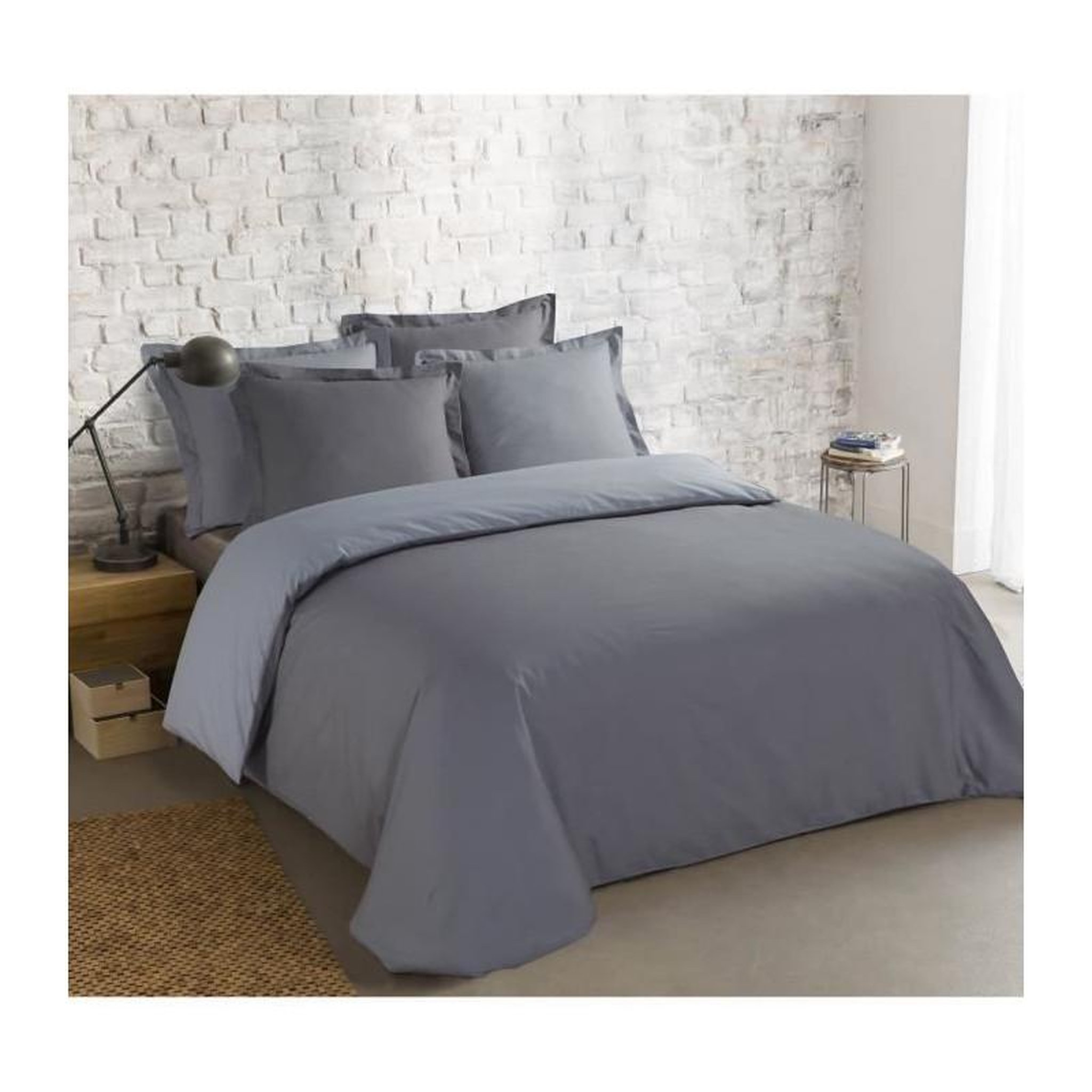Voir la diapositive 2 : VISION VISION - Bicolore - Housse de couette Réversible 200x200cm avec 2 taies 65x65cm -Gris/gris perle - 100% coton