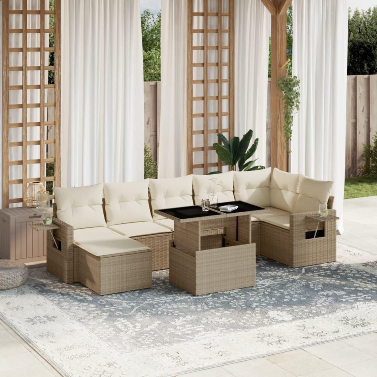 VIDAXL Salon de jardin avec coussins 8 pcs beige resine tressee