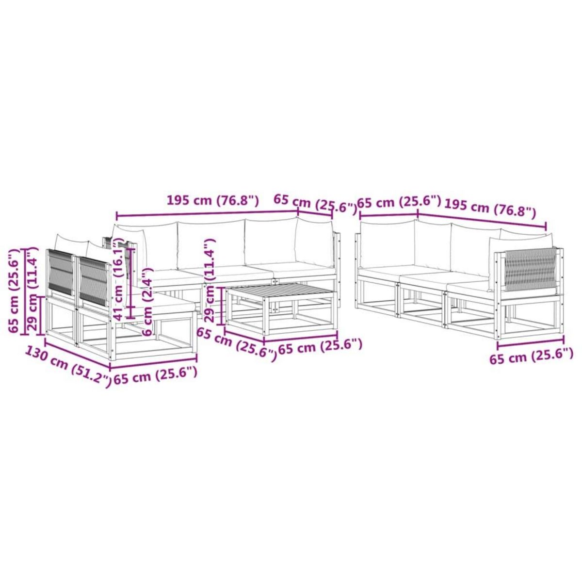 VIDAXL Salon de jardin avec coussins 9 pcs bois massif d'acacia