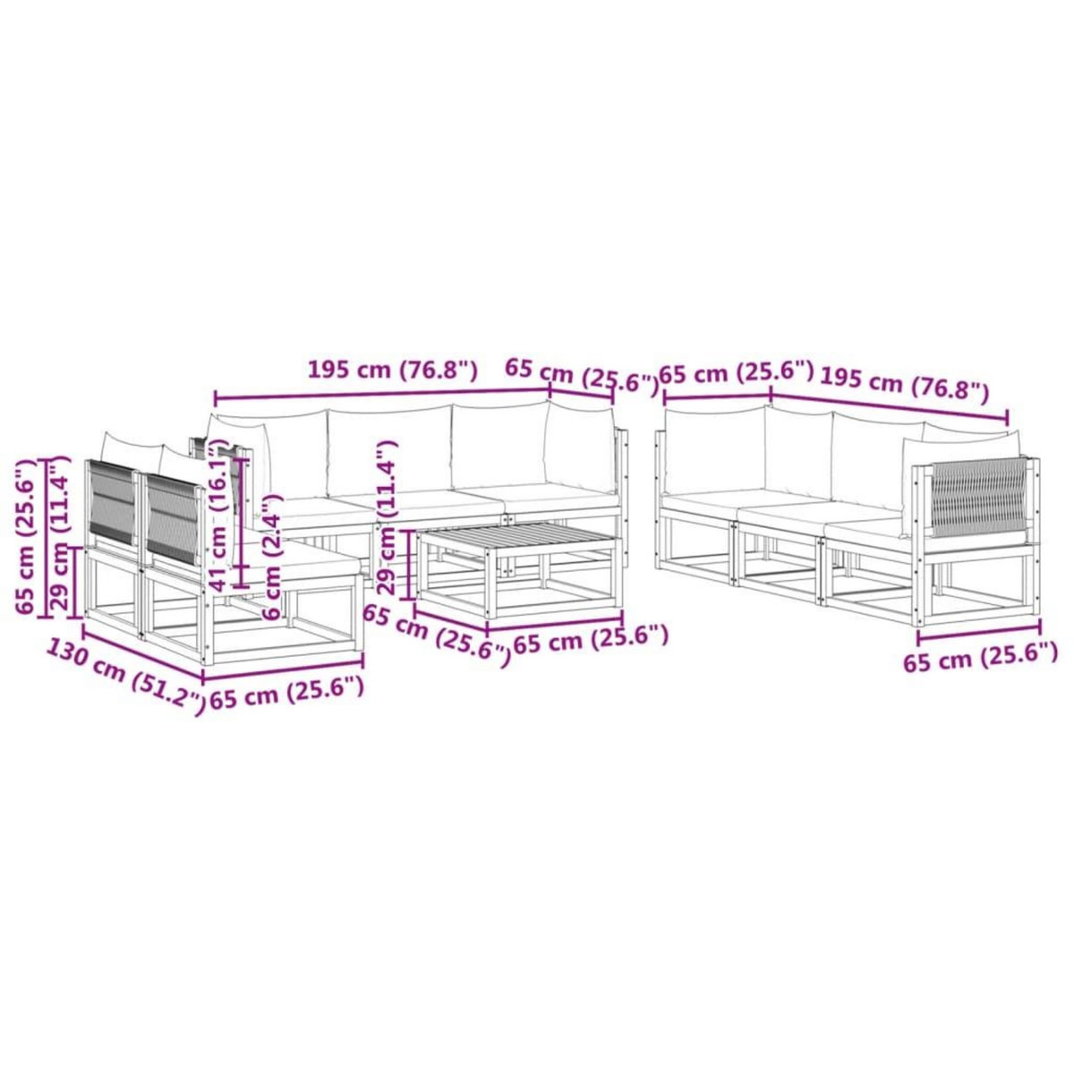 VIDAXL Salon de jardin avec coussins 9 pcs bois massif d'acacia