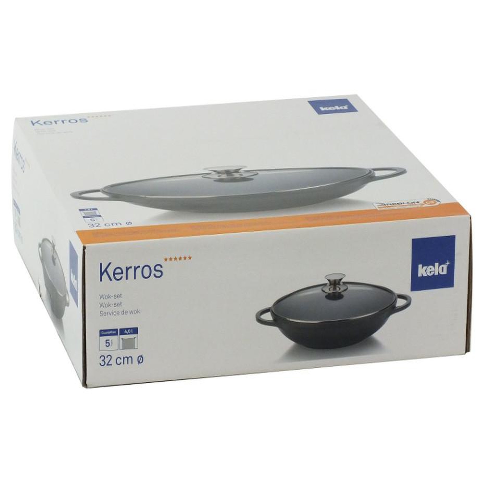 Voir la diapositive 2 : Kela line Wok en fonte d'aluminium + couvercle verre 32cm noir - 15157