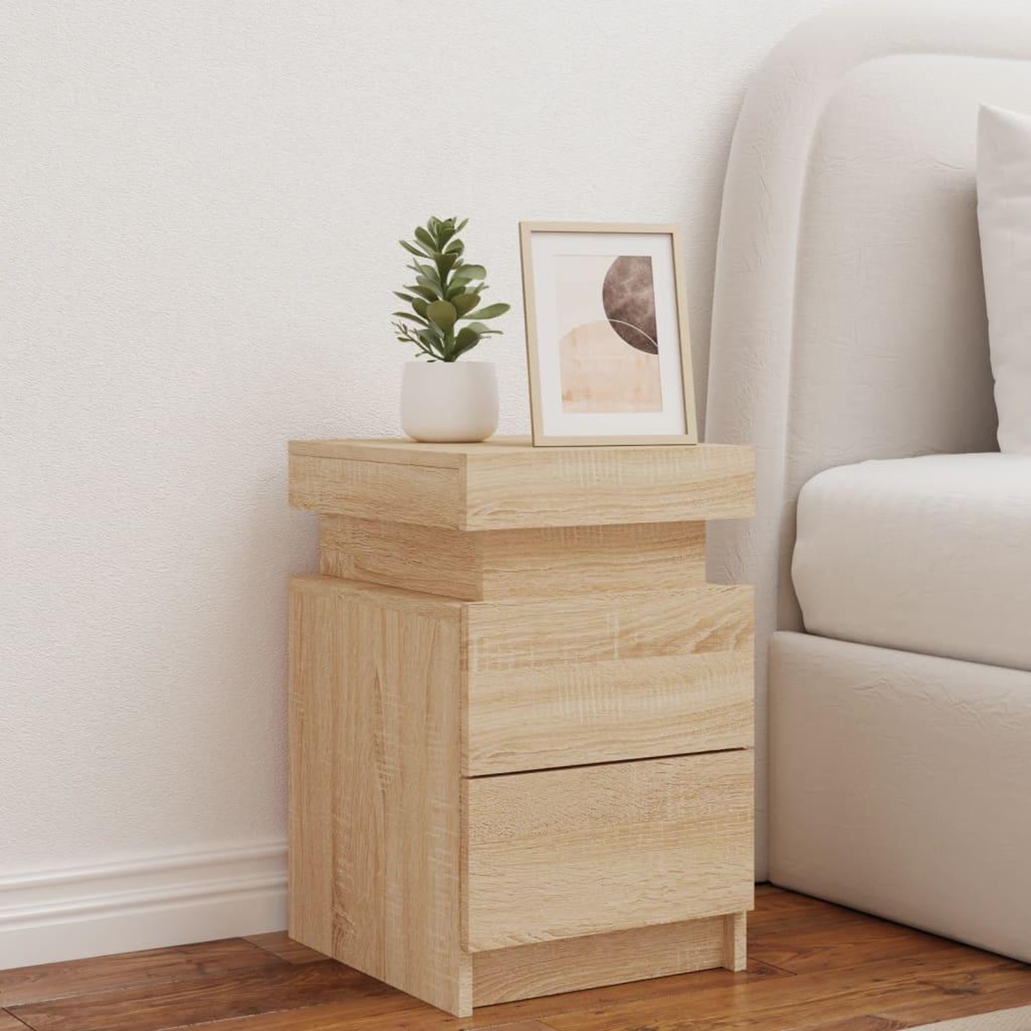 Voir la diapositive 3 : VIDAXL Table de chevet avec lumieres LED chene sonoma 35x39x55 cm