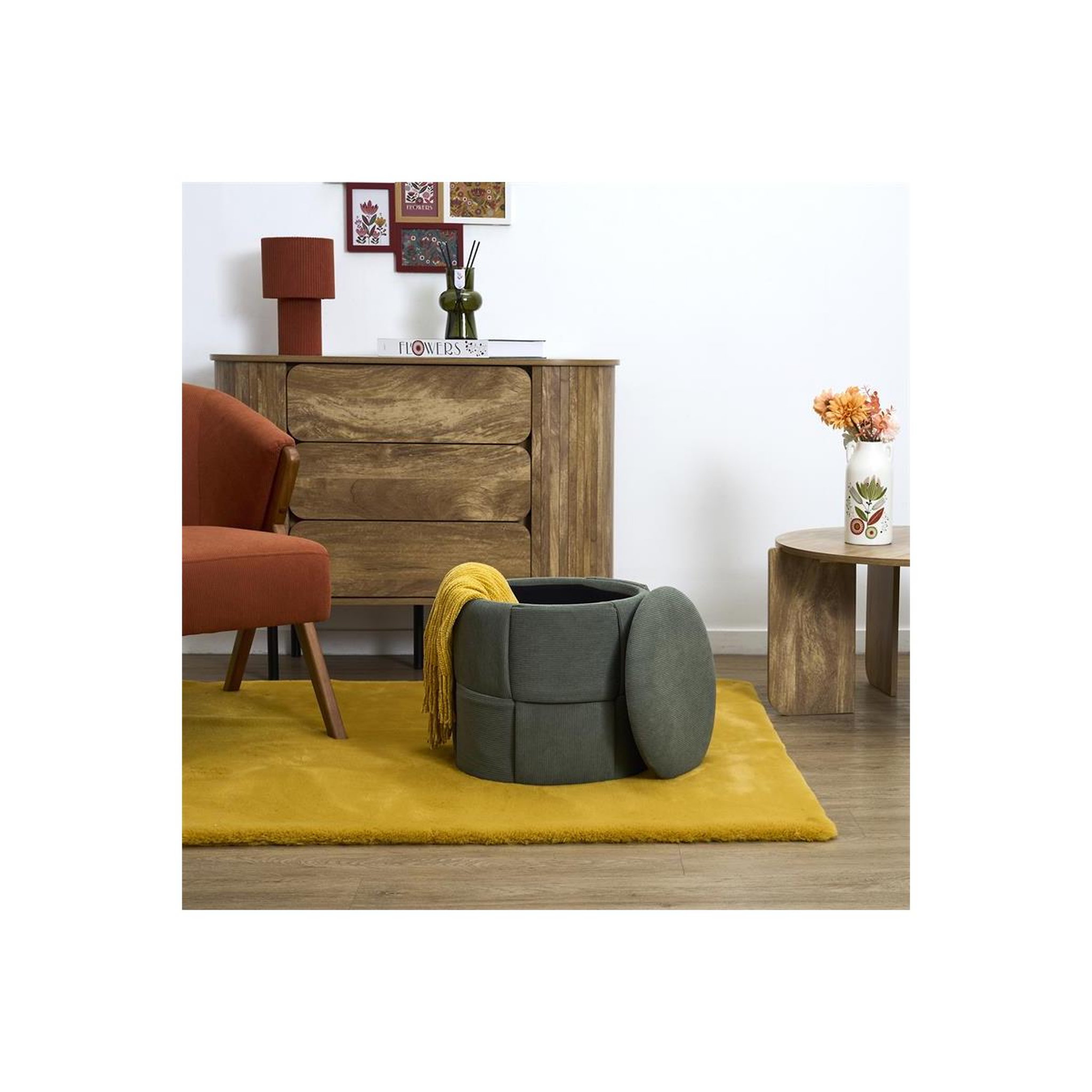 Voir la diapositive 6 : The Home Deco Factory Pouf Coffre Tressé Côtelé  Jules  38cm Vert