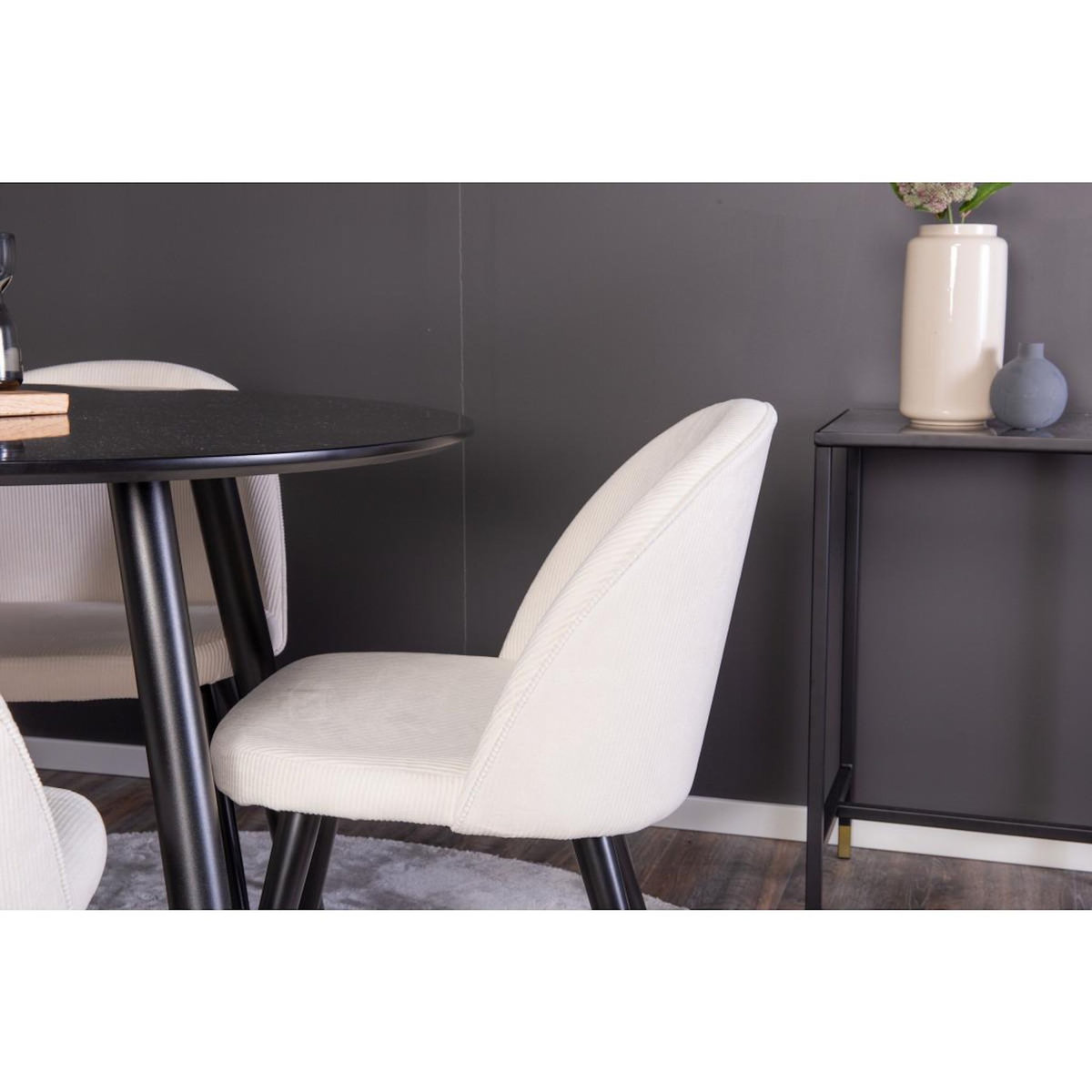 Paris Prix Ensemble Table à Manger & 4 Chaises  Plaza I & Velvet  100cm Noir & Crème