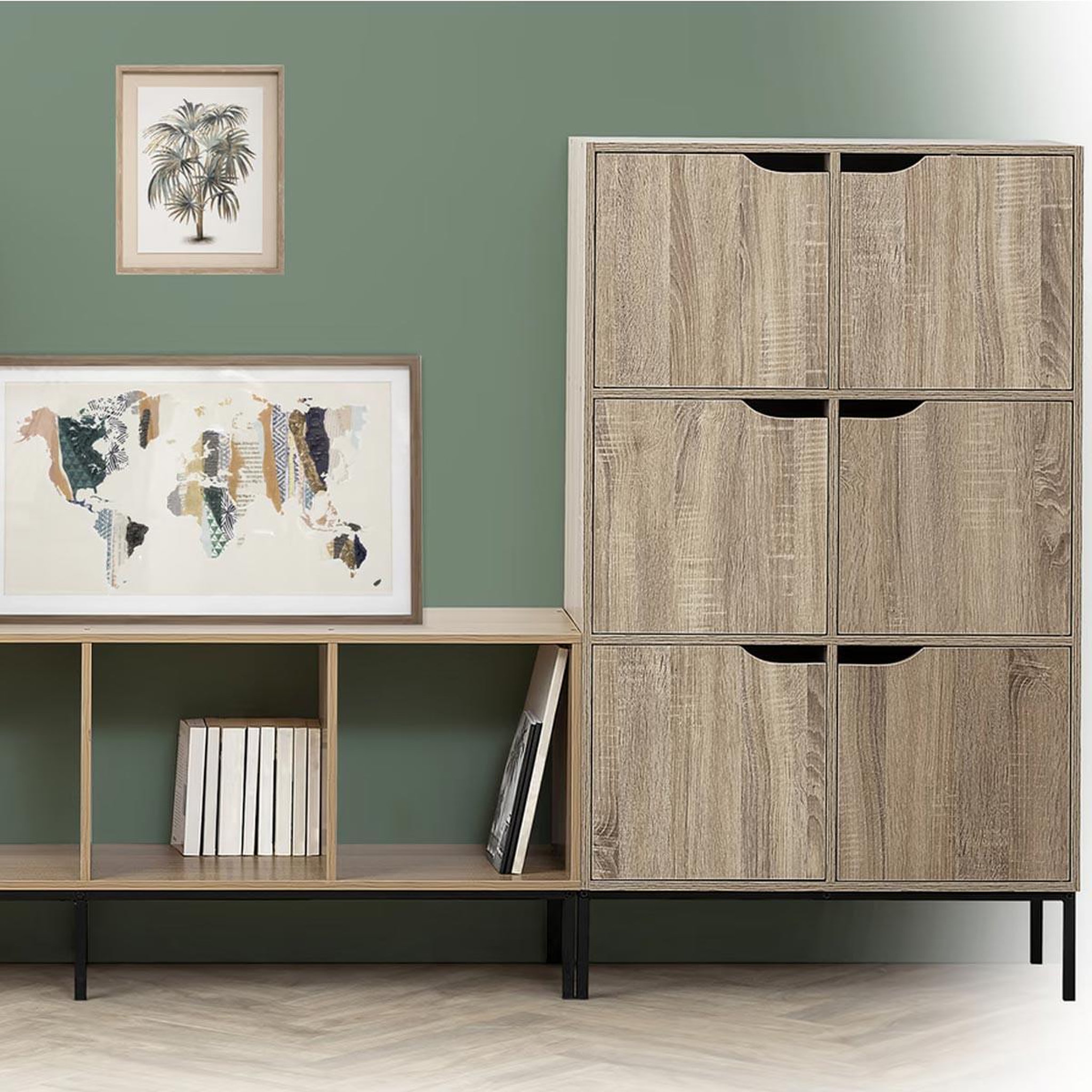 Voir la diapositive 6 : FIVE Etagère 6 cases de rangement avec portes mix n' modul - longueur 67,50 cm x hauteur 100,50 cm - marron