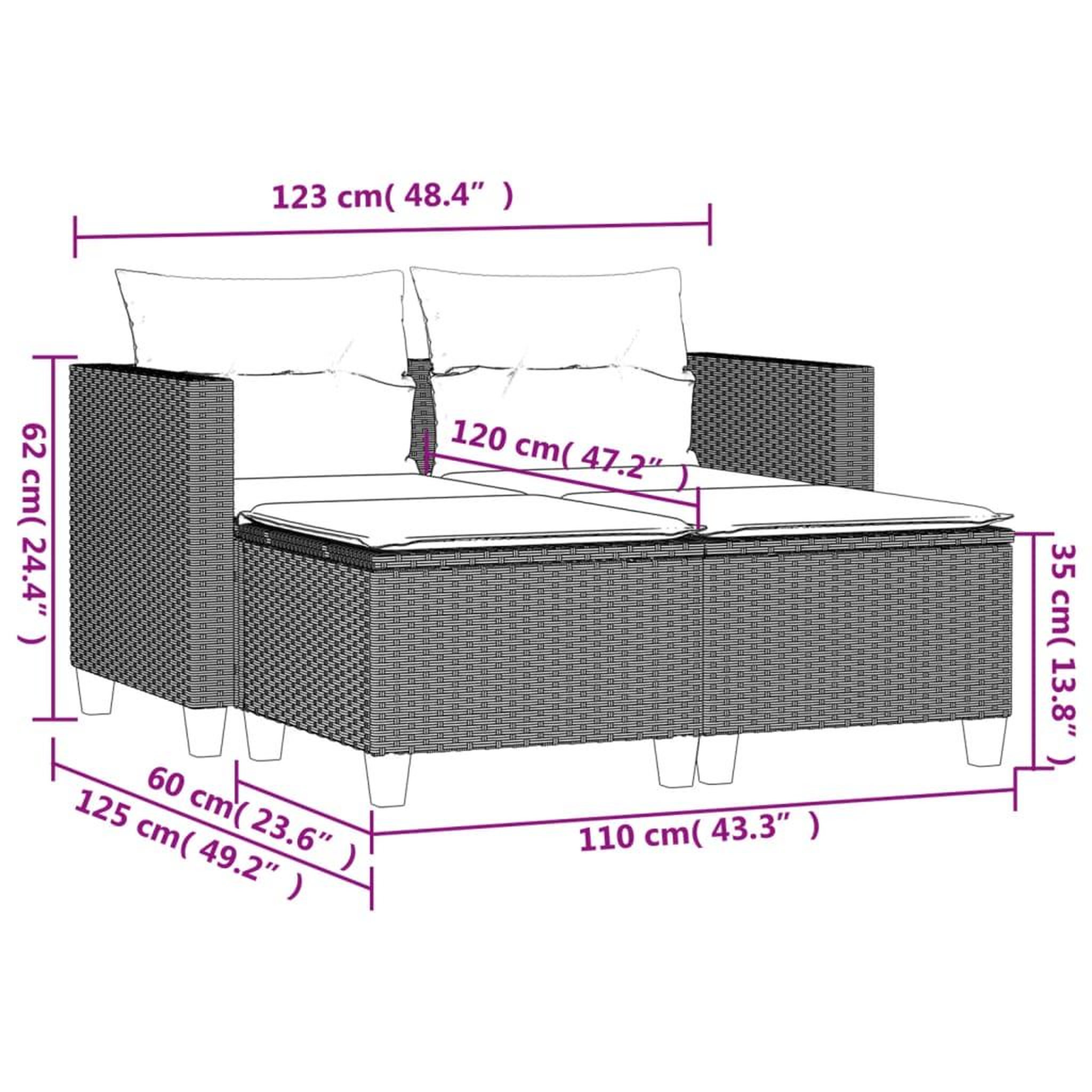 Voir la diapositive 6 : VIDAXL Canape de jardin 2 places avec tabourets noir resine tressee
