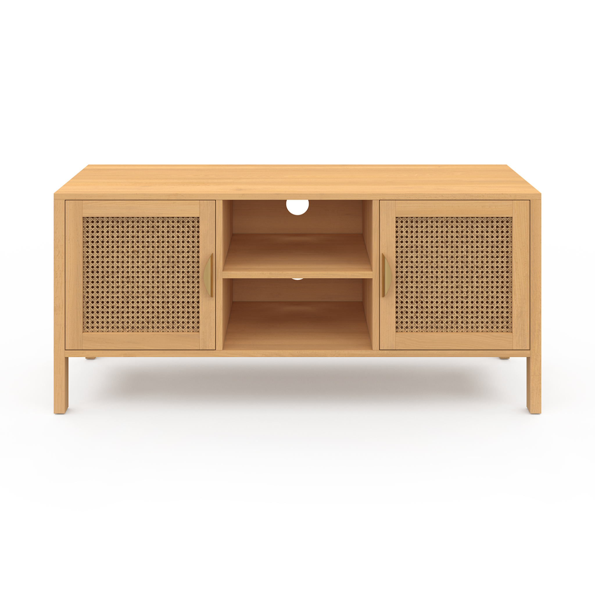 Voir la diapositive 3 : ID MARKET Meuble tv 110 cm edhen 2 portes bois et cannage
