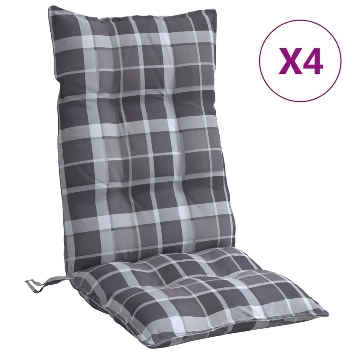 VIDAXL Coussins de chaise a dossier haut lot de 4 motif carreaux gris