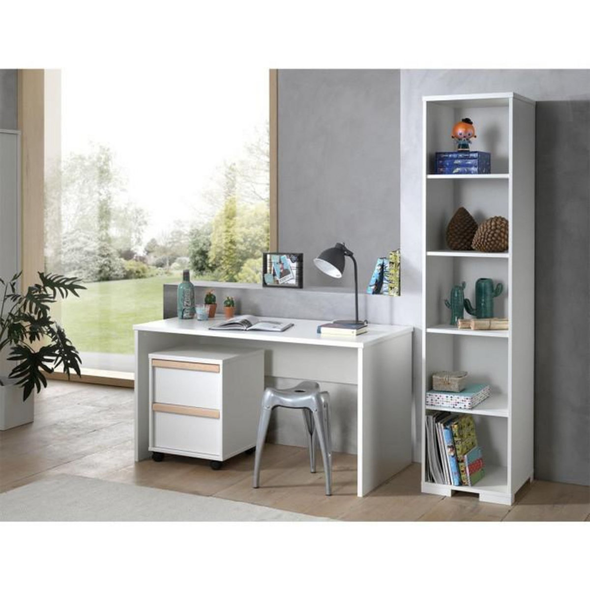 Paris Prix Pack - Bureau Enfant, Caisson & Bibliothèque  London  Blanc