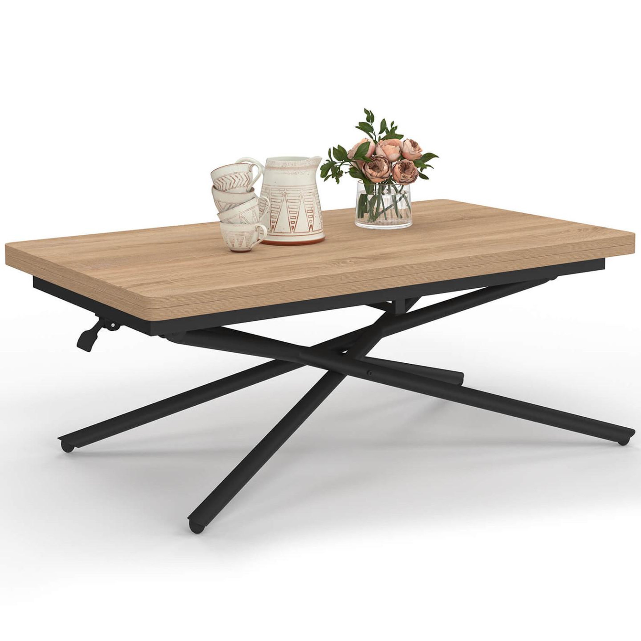 ID MARKET Table basse 2 en 1 relevable en table à manger rectangulaire alix 100 cm bois et noir