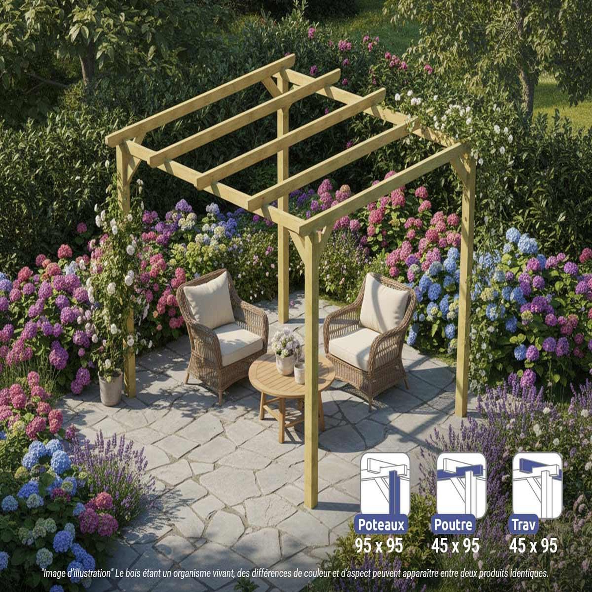 JARDIDECO Pergola massive en bois tours 300 x 300 cm - maderland