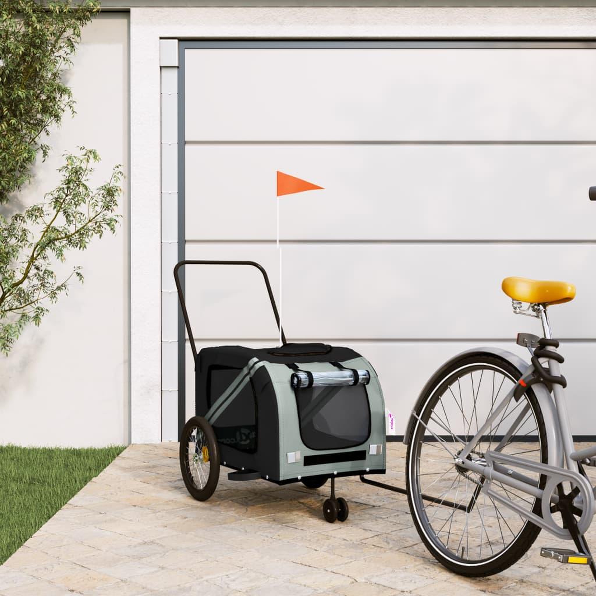 VIDAXL Remorque de velo pour animaux de compagnie gris et noir