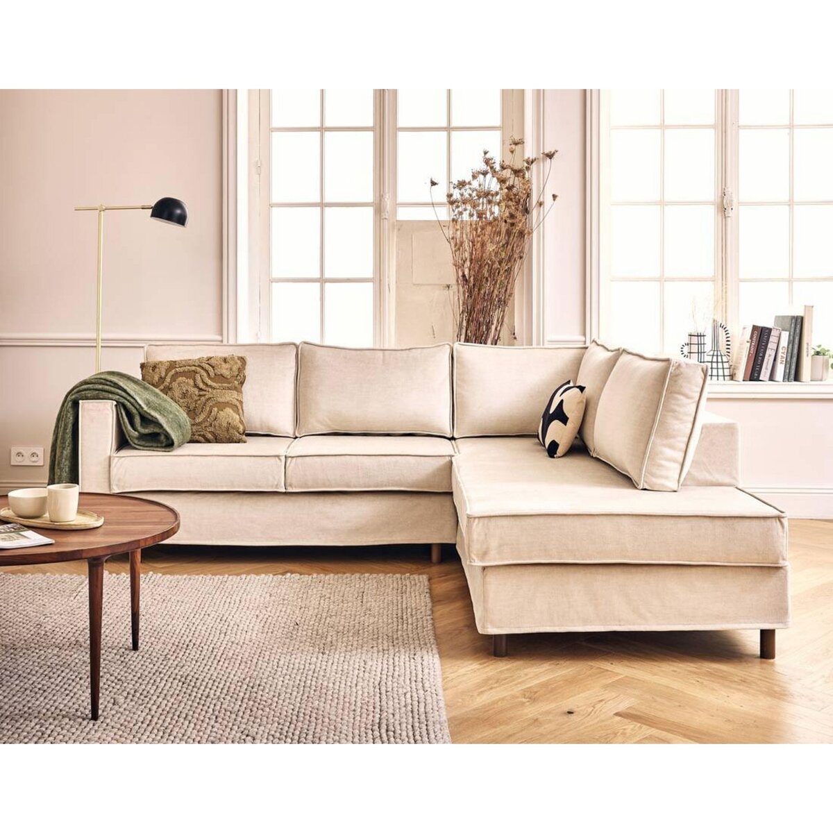 LISA DESIGN Jake - canapé déhoussable d'angle droit 5 places en velours