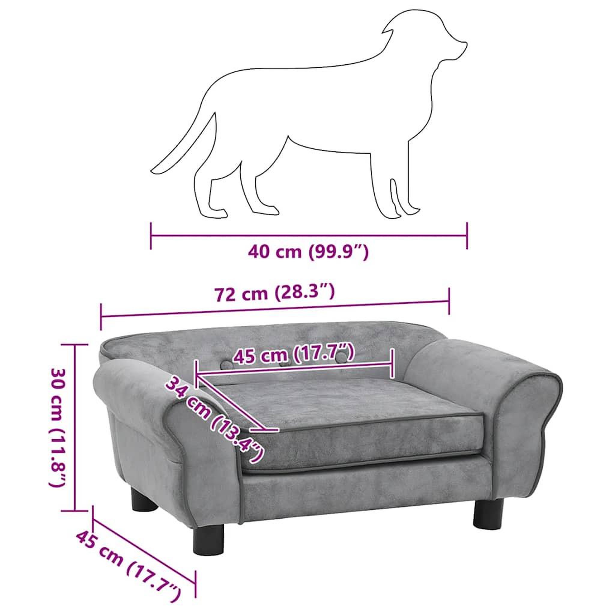 Voir la diapositive 6 : VIDAXL Canape pour chien Gris 72x45x30 cm Peluche