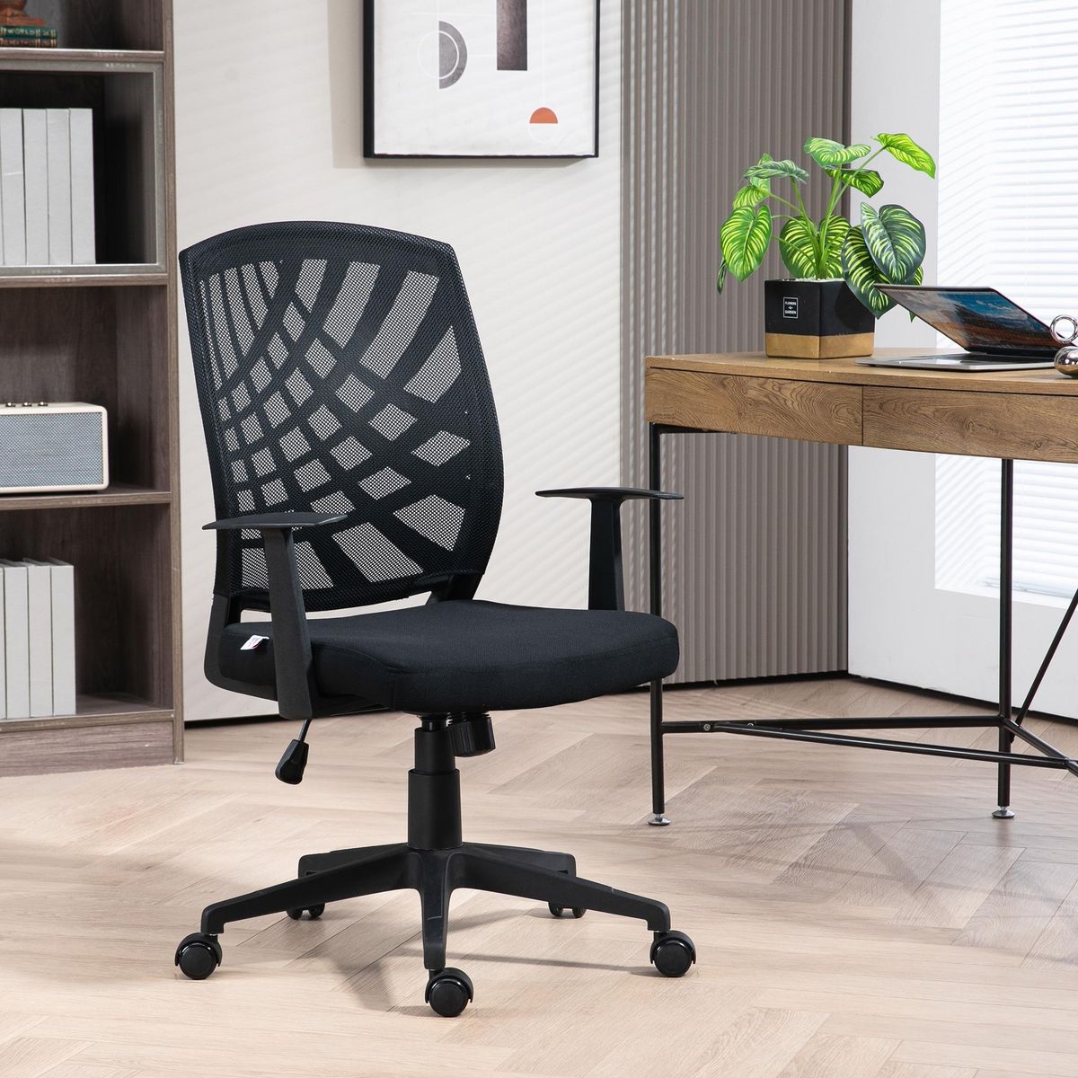 HOMCOM Chaise de bureau design ergonomique réglable accoudoirs maille noir