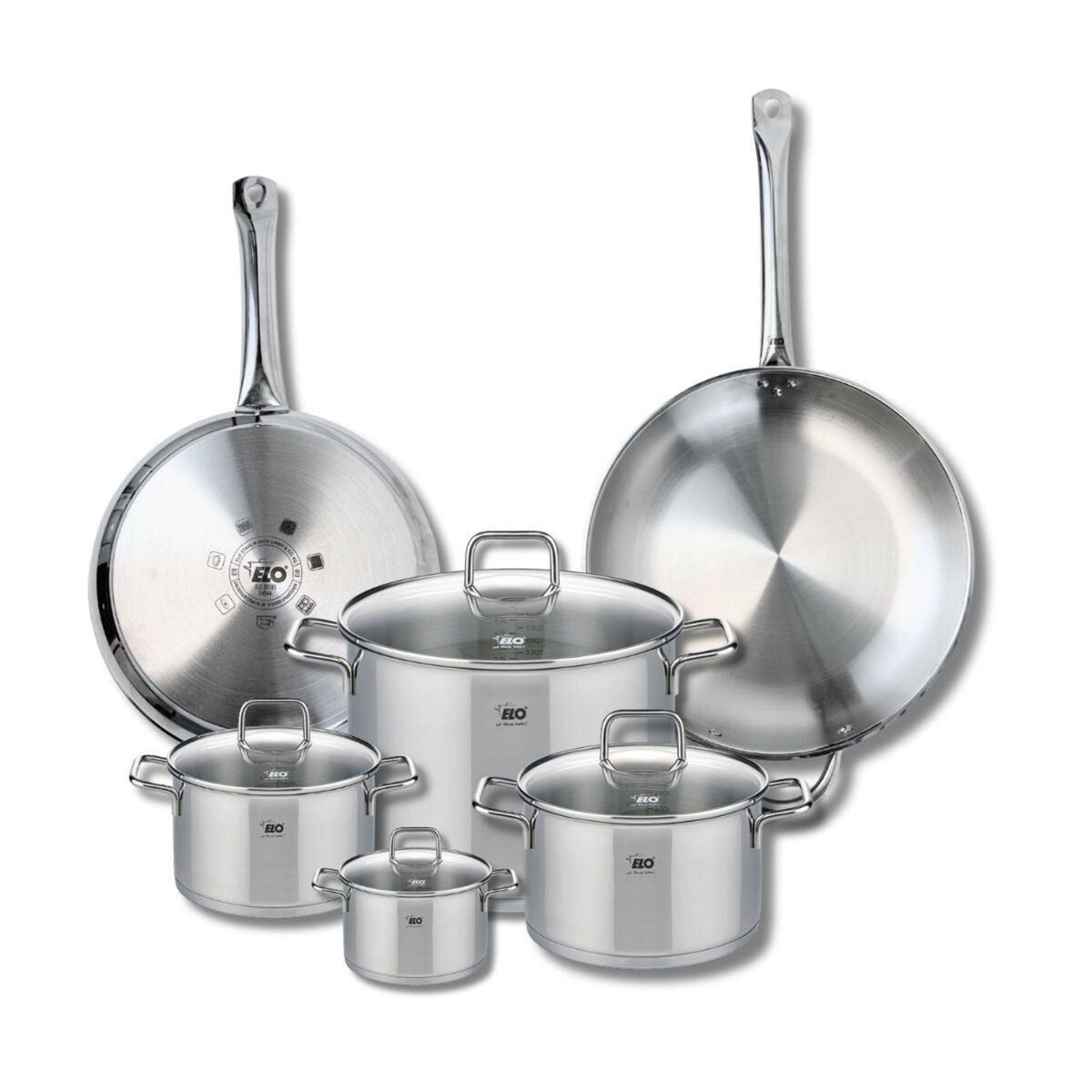 ELO Ensemble de 2 Poêles de cuisson 28 et 32 cm et 4 faitouts 12, 16, 20 et 26 cm Elo Profi Citrin