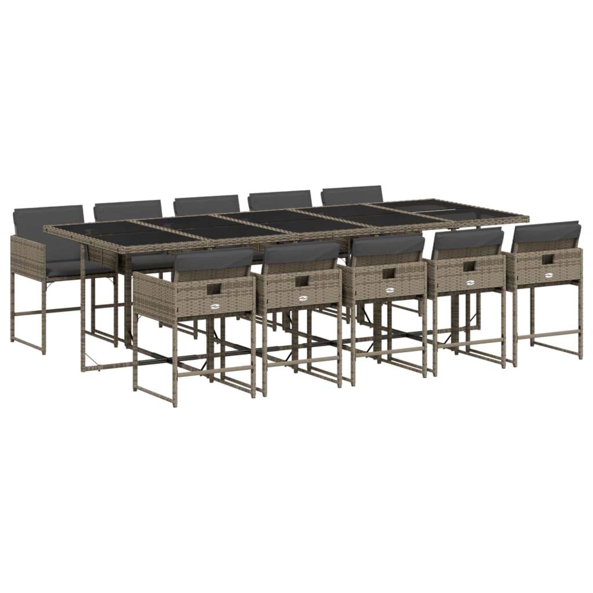 Voir la diapositive 2 : VIDAXL Ensemble a manger de jardin 11pcs avec coussins gris poly rotin