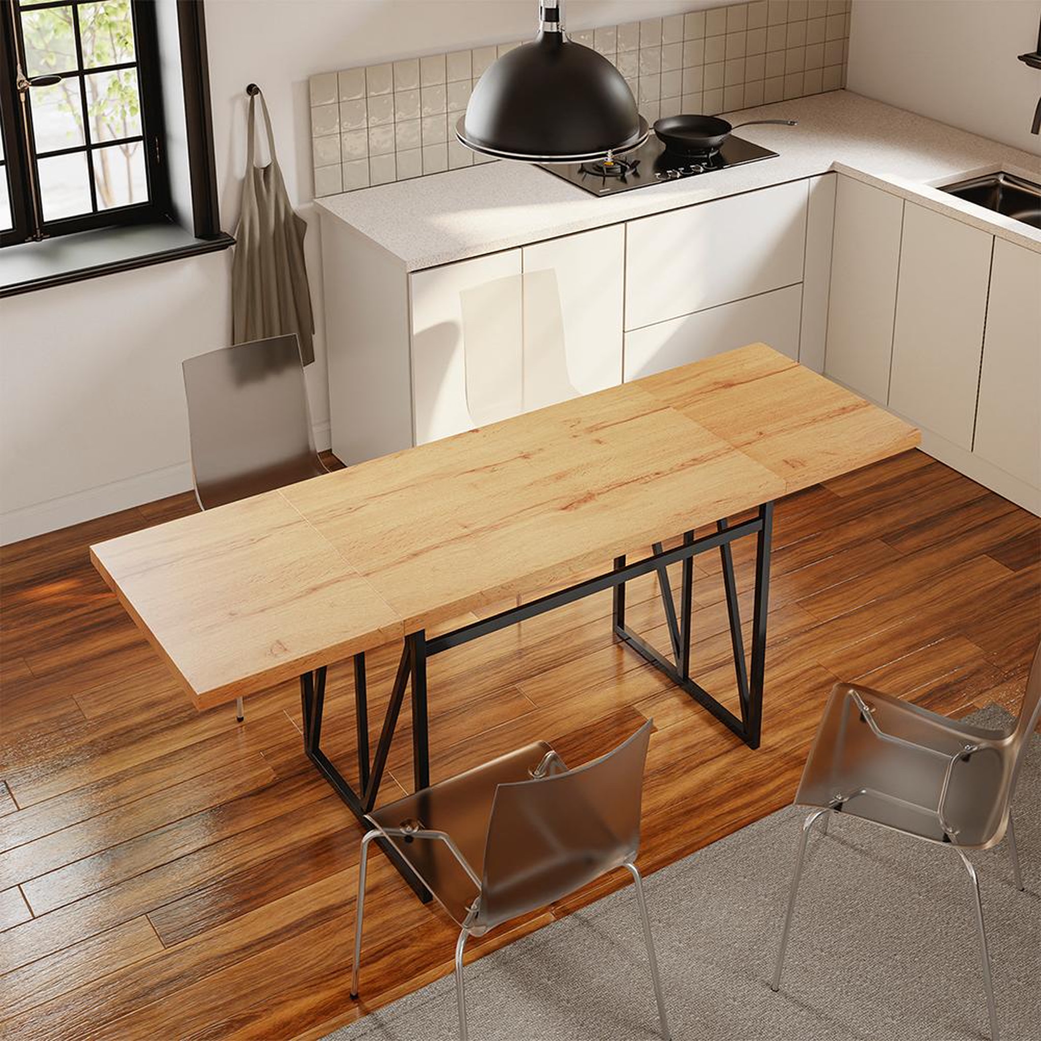 Voir la diapositive 4 : SOBUY Table murale escamotable Chêne clair 200x96x76 cm FWT113-N