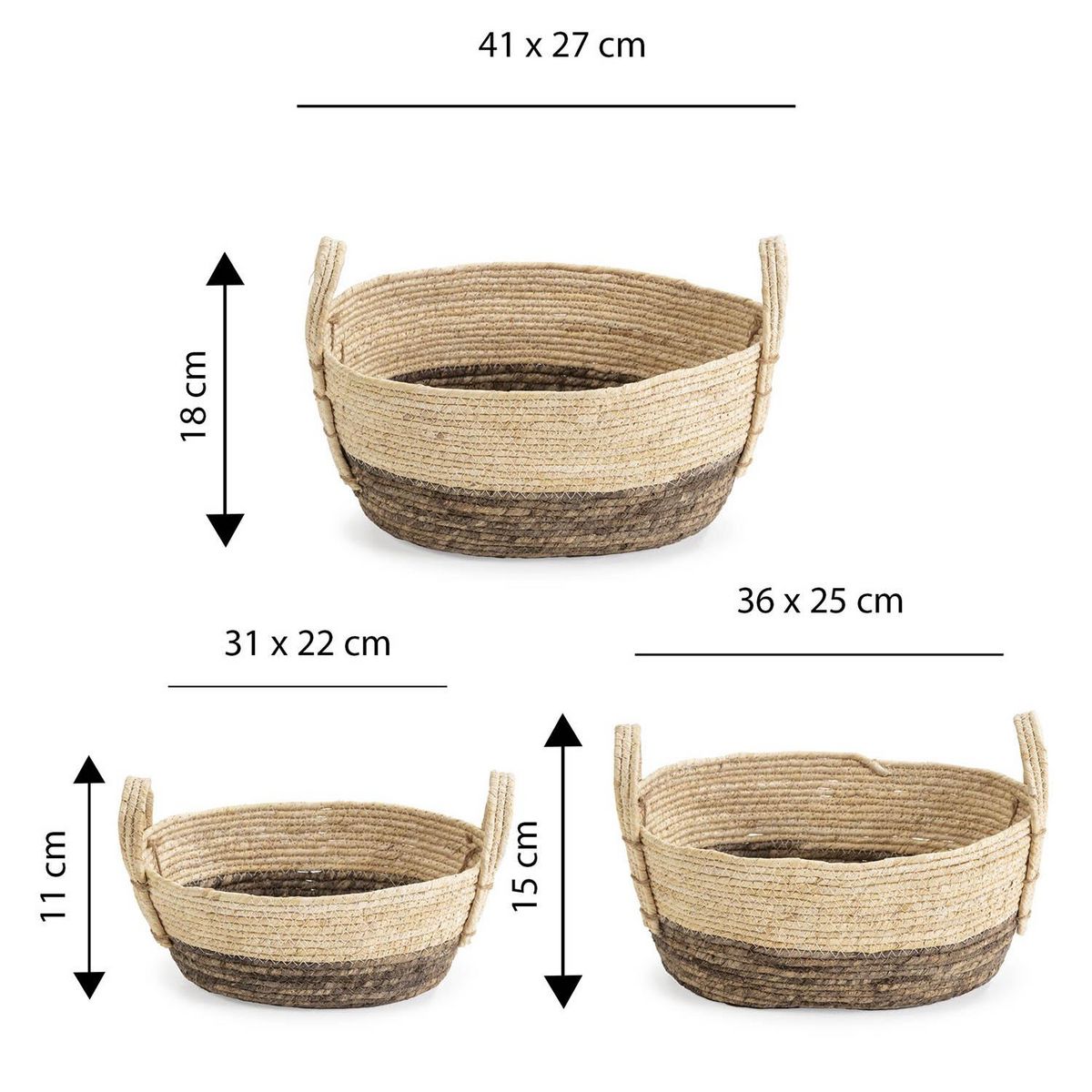 VS VENTA-STOCK Set de 3 paniers Xiana fibre naturelle, blanc/marron