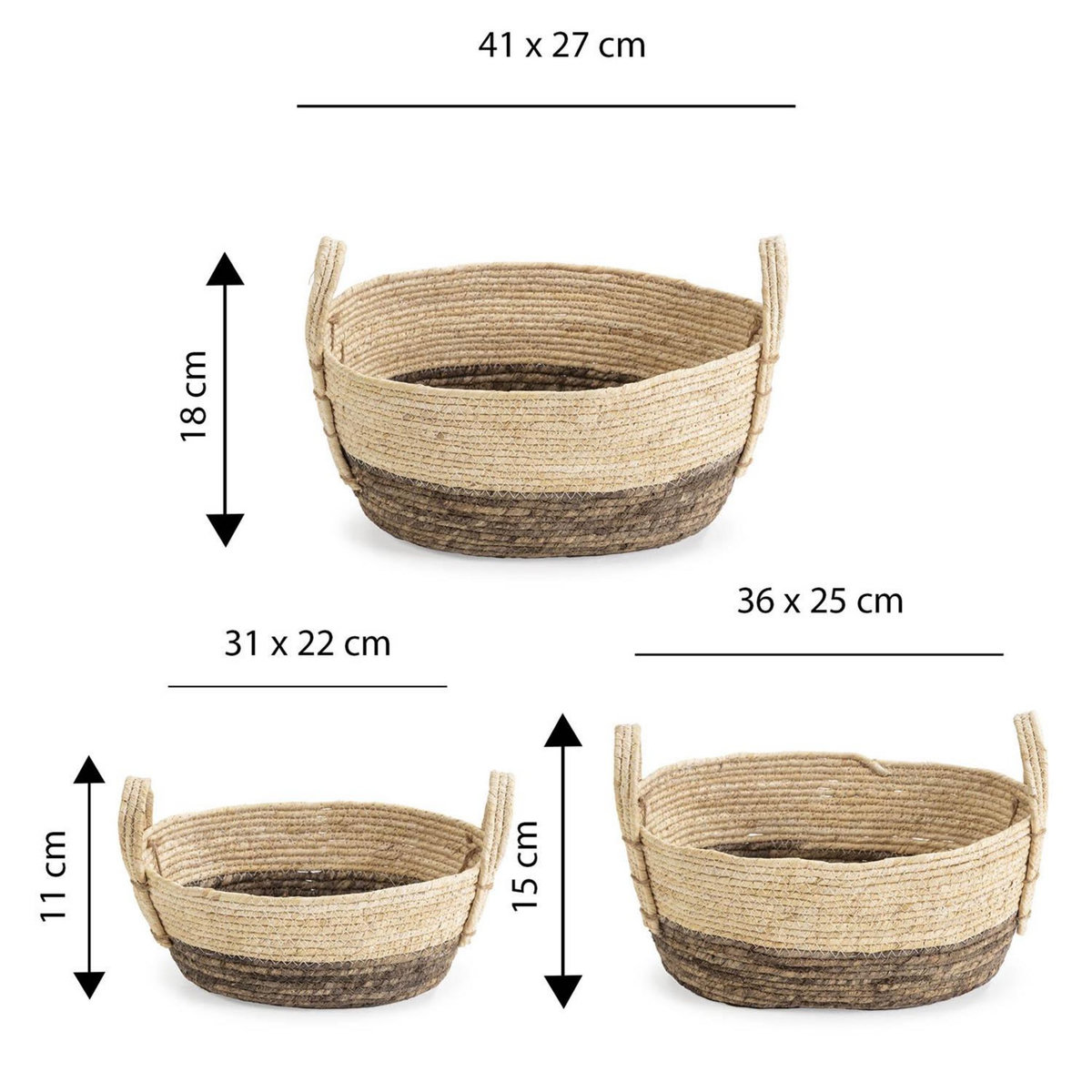 VS VENTA-STOCK Set de 3 paniers Xiana fibre naturelle, blanc/marron