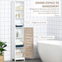 Voir la diapositive 5 : KLEANKIN Meuble colonne rangement salle de bain style cosy dim. 34L x 26l x 172H cm 3 niches porte aspect bois lattes 3 étagères