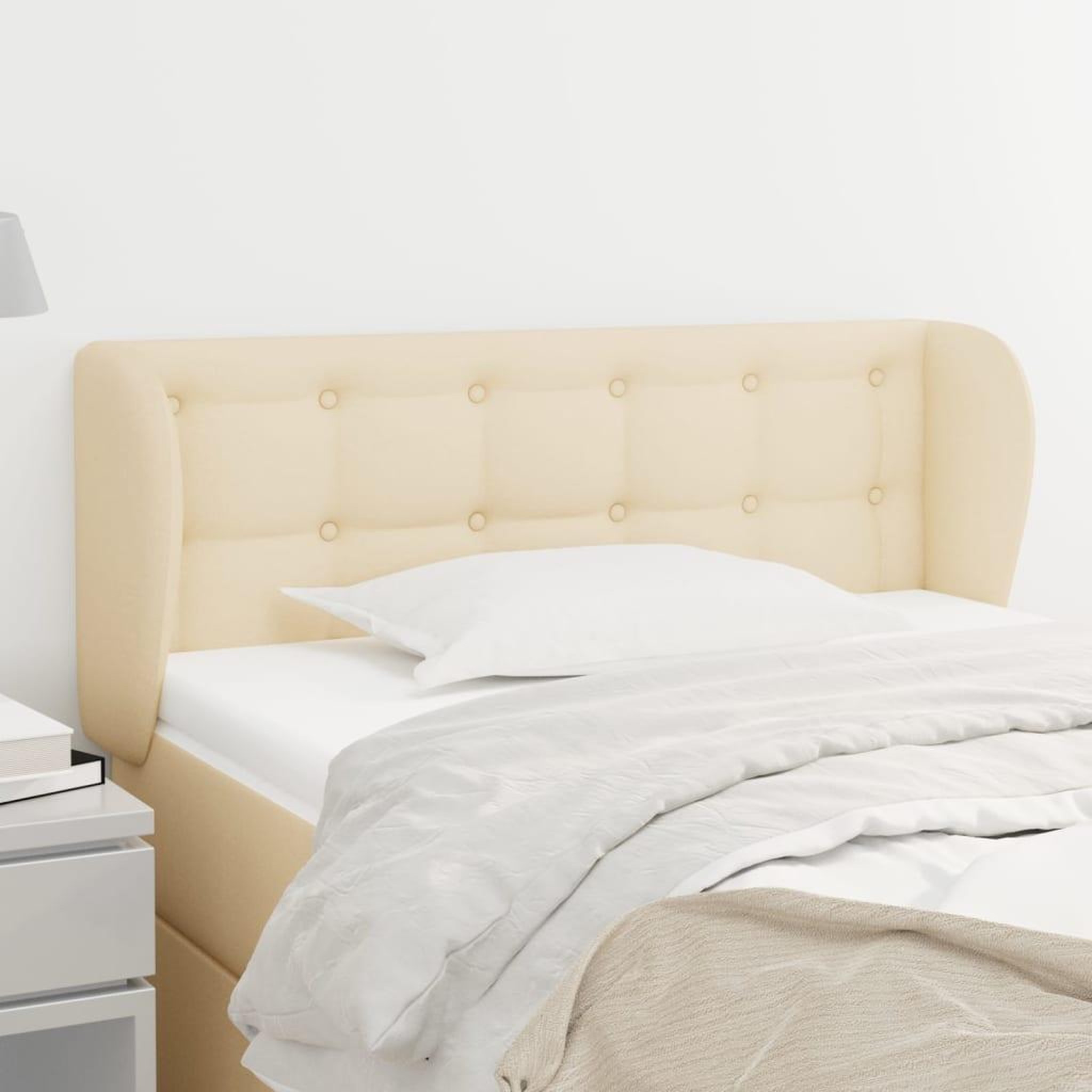 Voir la diapositive 1 : VIDAXL Tete de lit avec oreilles Creme 93x23x78/88 cm Tissu