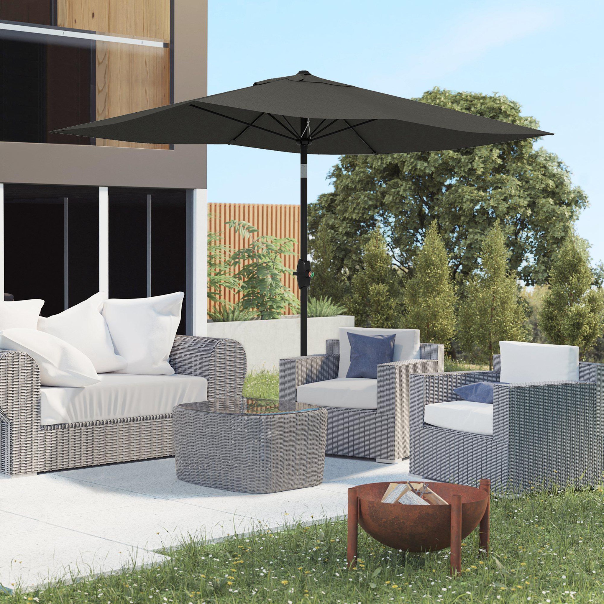 Voir la diapositive 4 : OUTSUNNY Parasol rectangulaire inclinable de jardin avec manivelle métal polyester haute densité anti UV 50+ gris