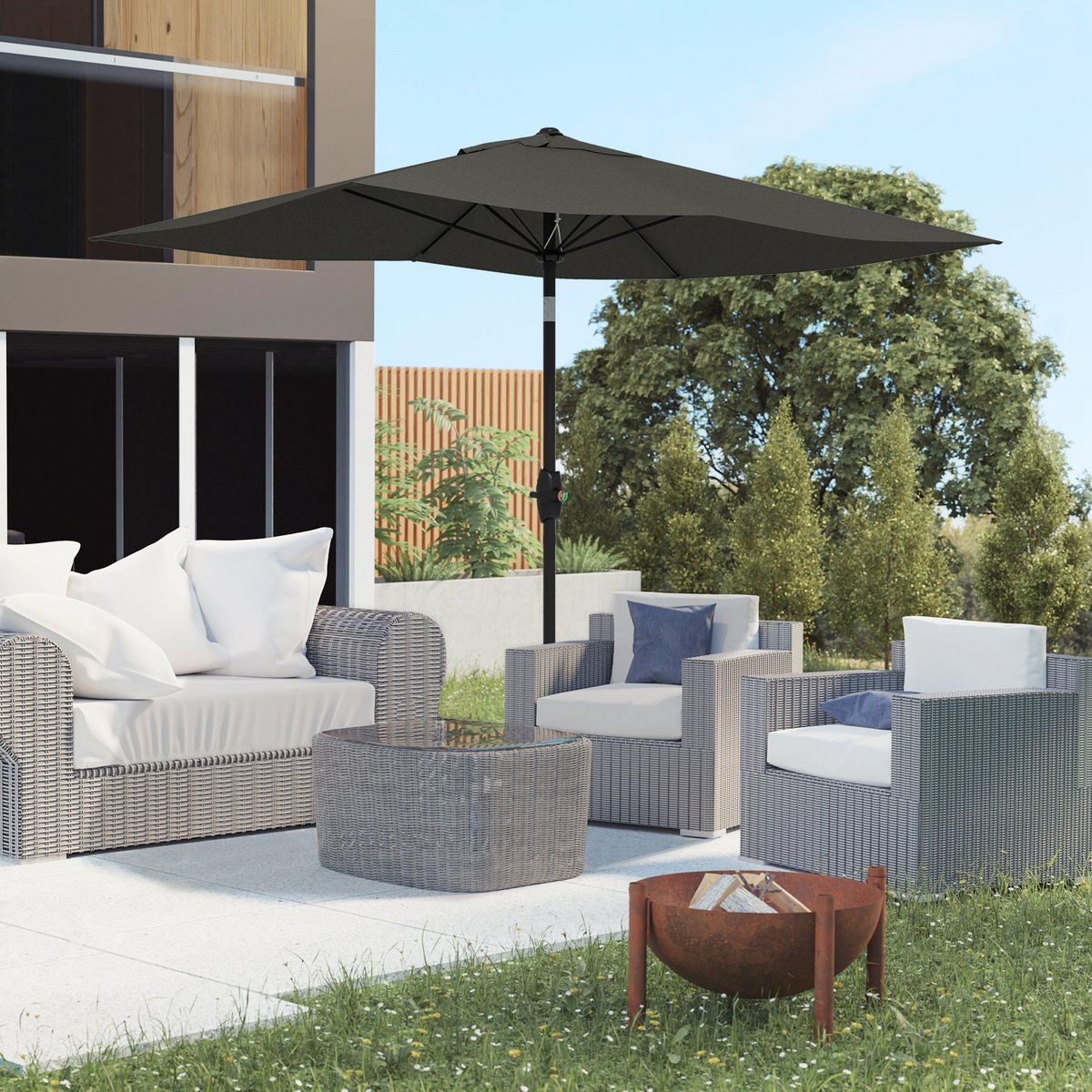 OUTSUNNY Parasol rectangulaire inclinable de jardin avec manivelle métal polyester haute densité anti UV 50+ gris