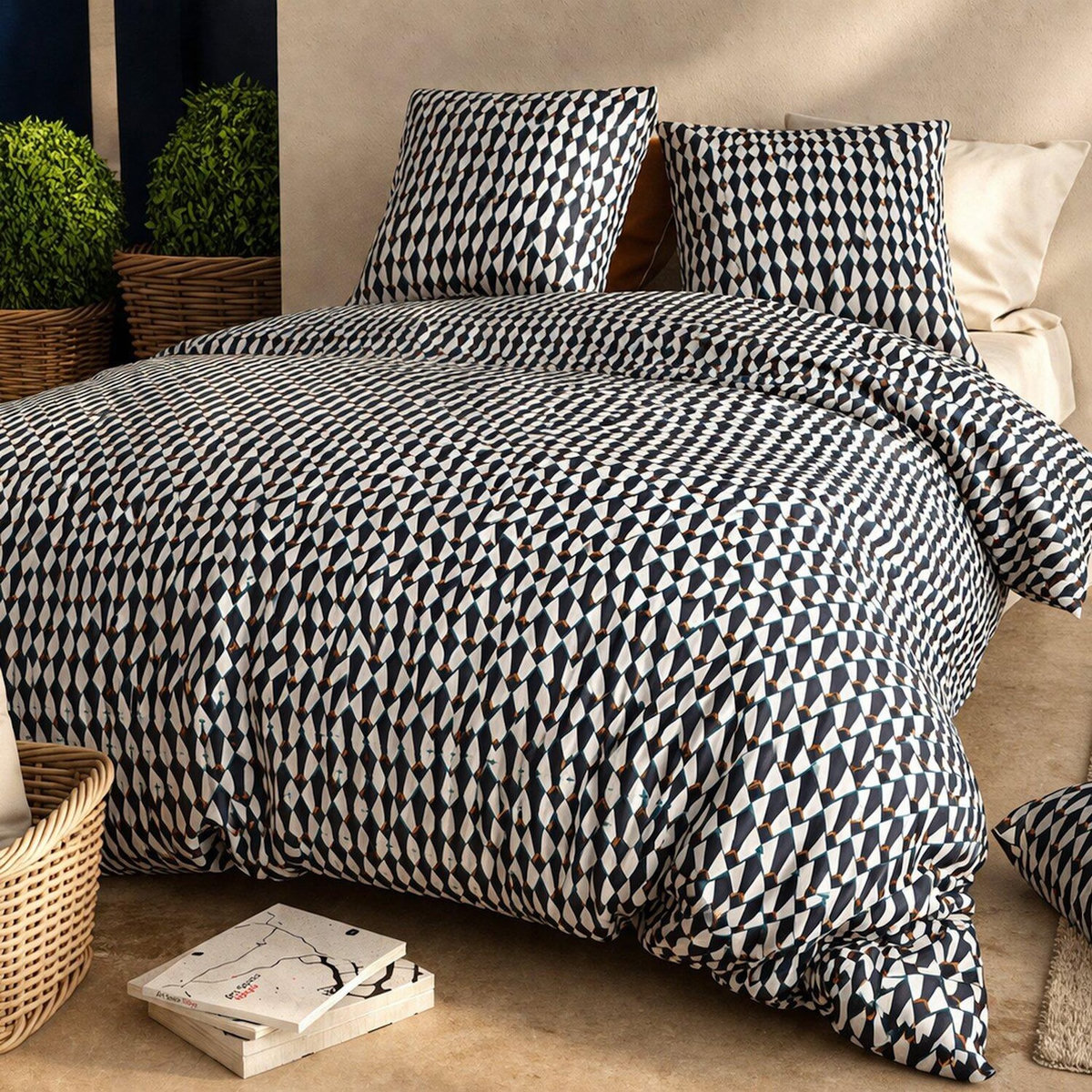 ATELIER DU COTON Parure de couette 100% coton 57fils - geo