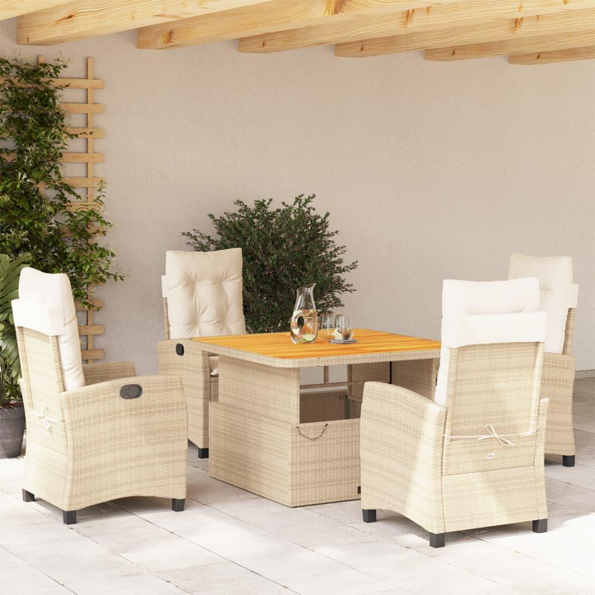 VIDAXL Ensemble a manger de jardin avec coussins 5pcs Beige poly rotin