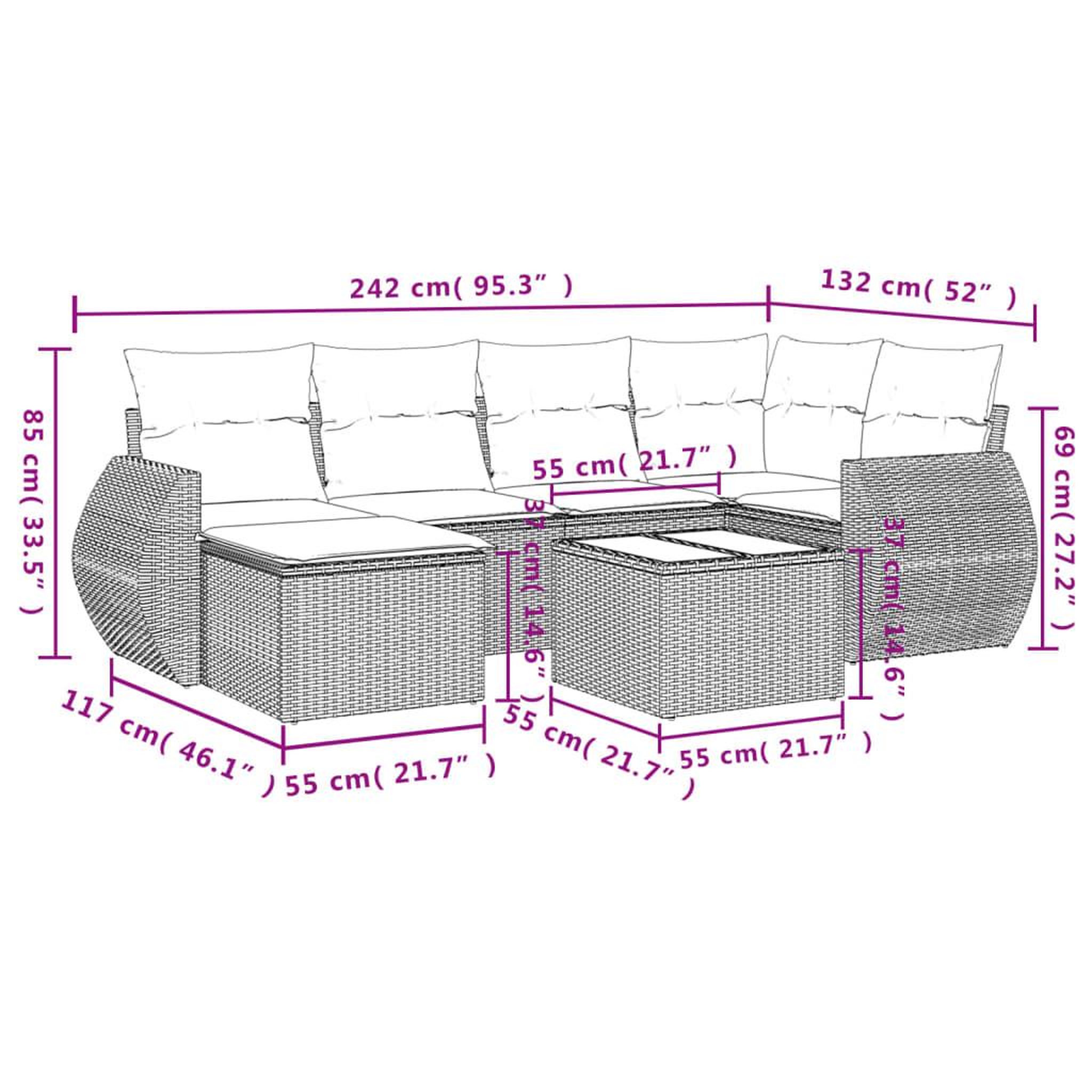 Voir la diapositive 3 : VIDAXL Salon de jardin avec coussins 7 pcs beige resine tressee