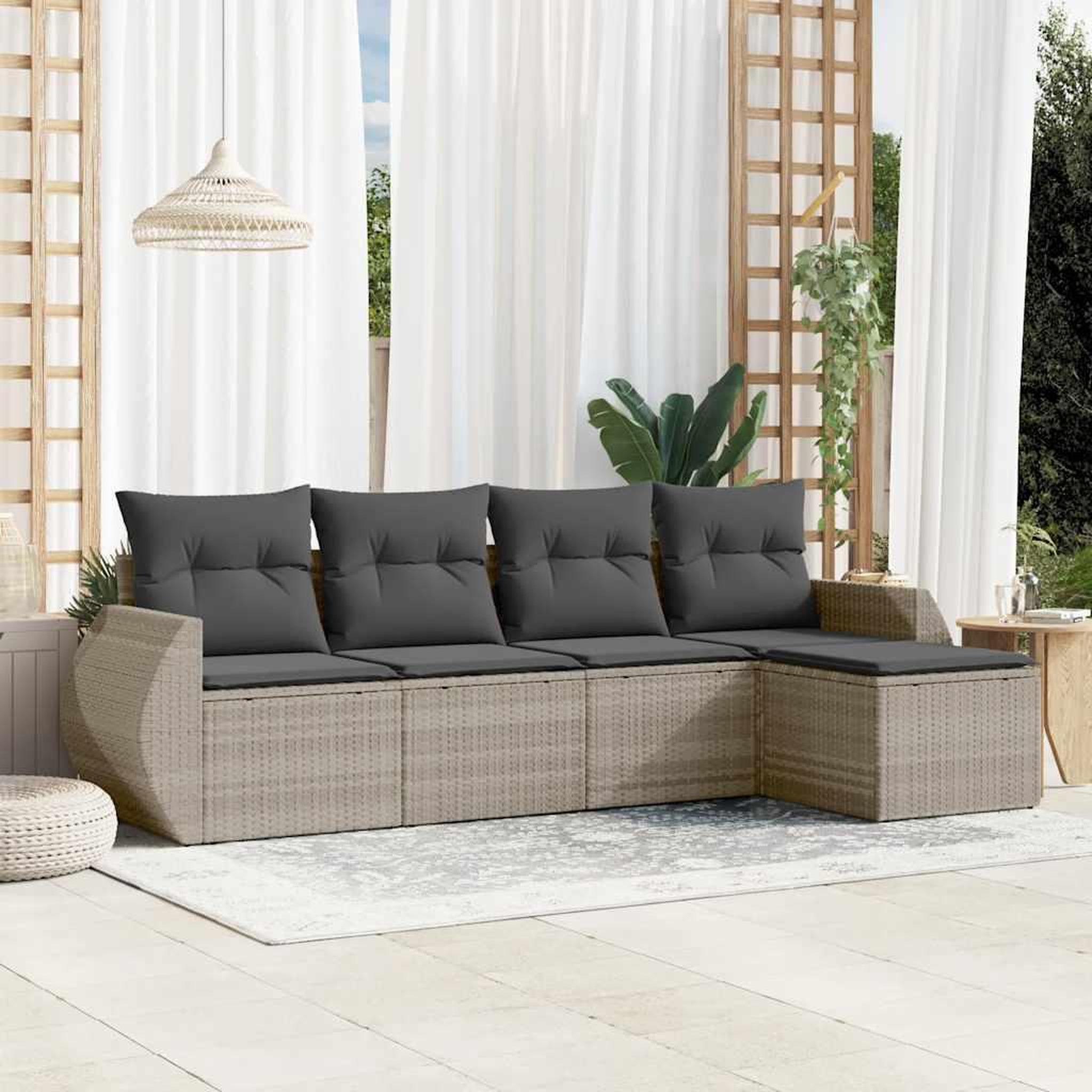 VIDAXL Salon de jardin 5 pcs avec coussins gris clair resine tressee