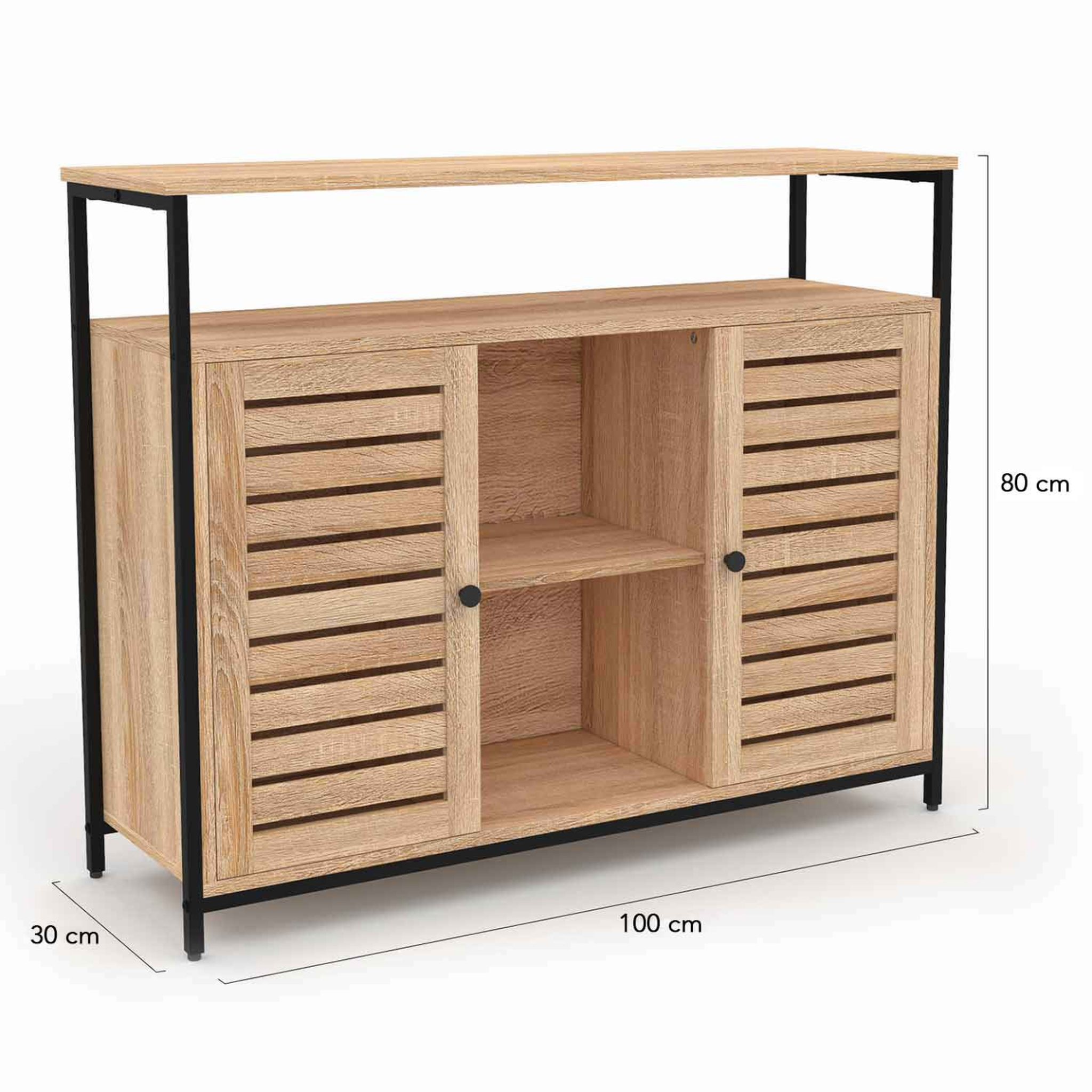 Voir la diapositive 6 : ID MARKET Buffet 2 portes persiennes 100 cm halifax design industriel