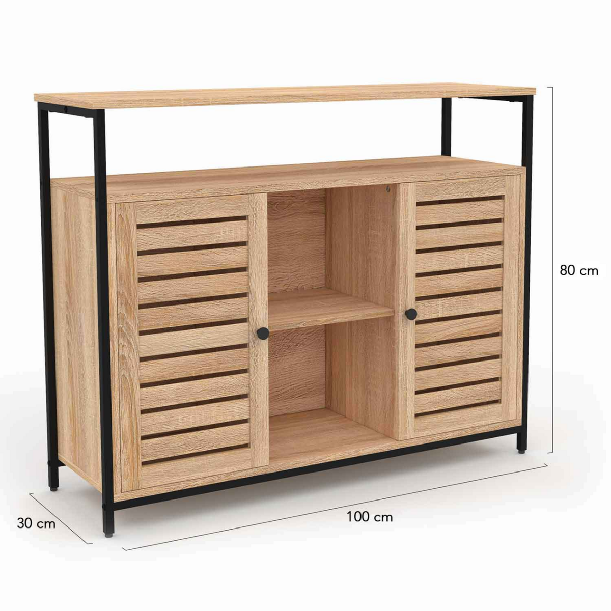 ID MARKET Buffet 2 portes persiennes 100 cm HALIFAX design industriel